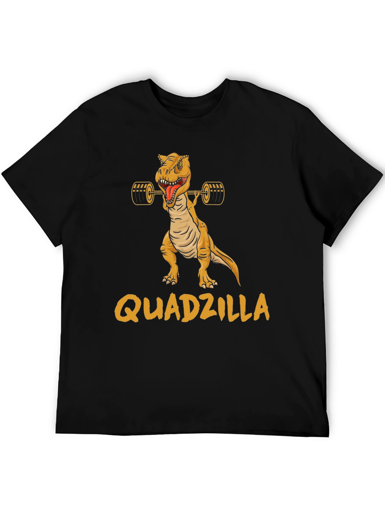 Black Quadzilla Weightlifting Dinosaur Graphic T-Shirt view 5
