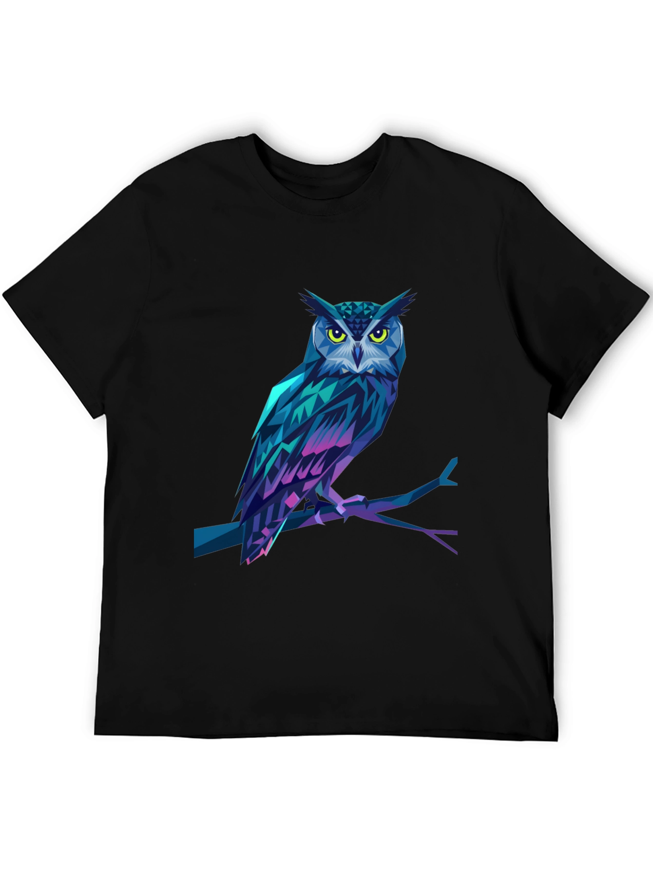 Black Geometric Owl Graphic Print Black T-Shirt view 5