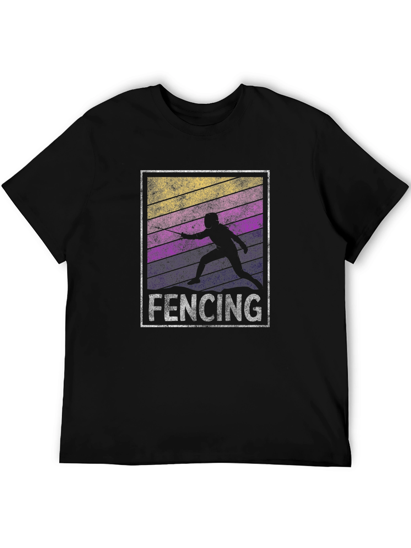 Black Fencing Silhouette T-Shirt - Retro Style view 5