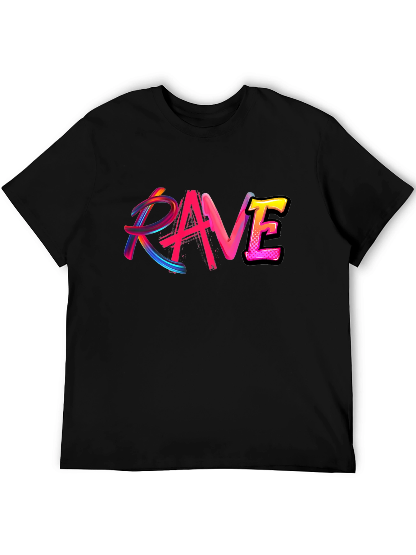Black Rave Graphic Black T-Shirt Funky Party Tee view 5