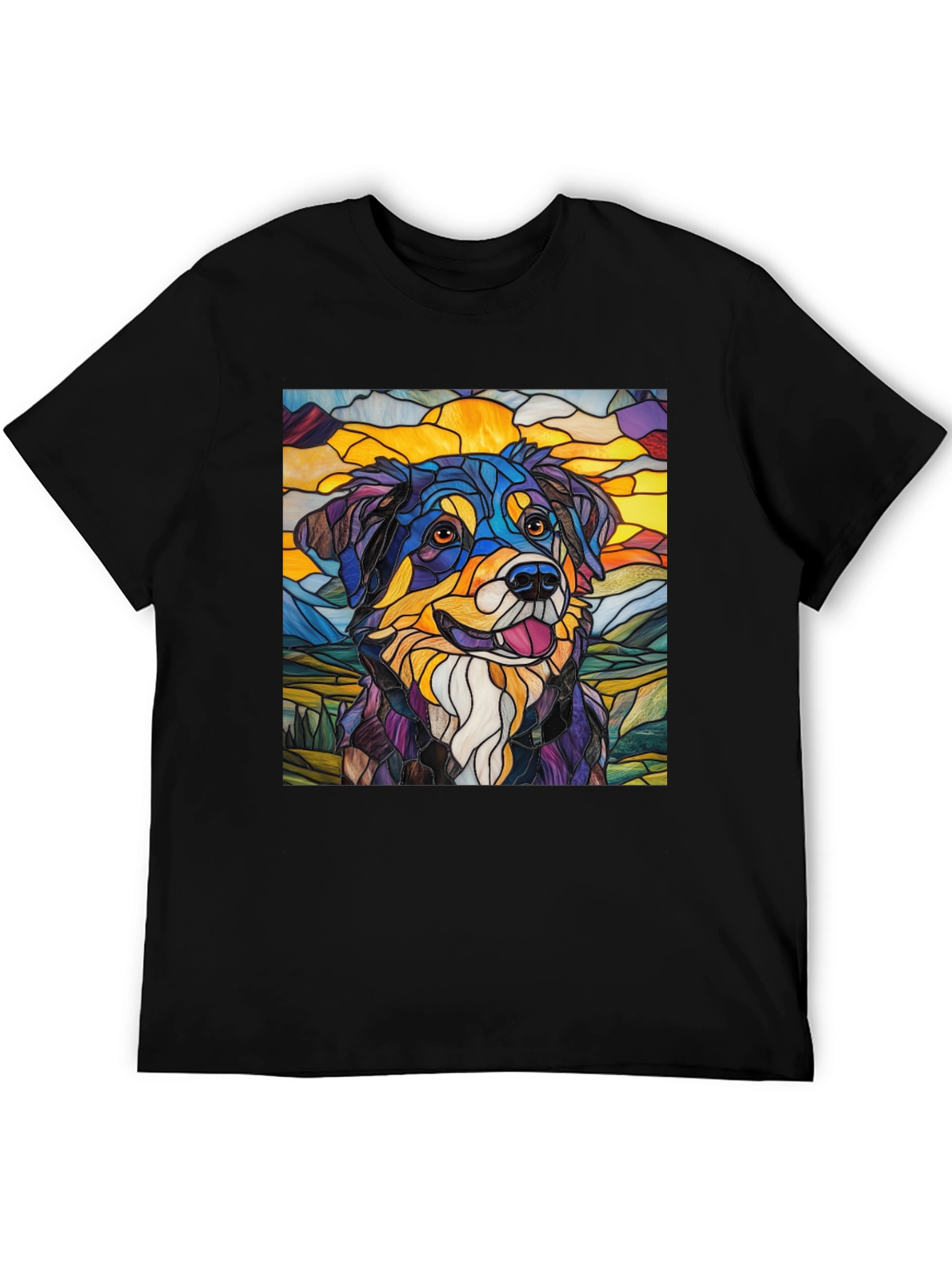 Black Stained Glass Dog Art Tee view 5