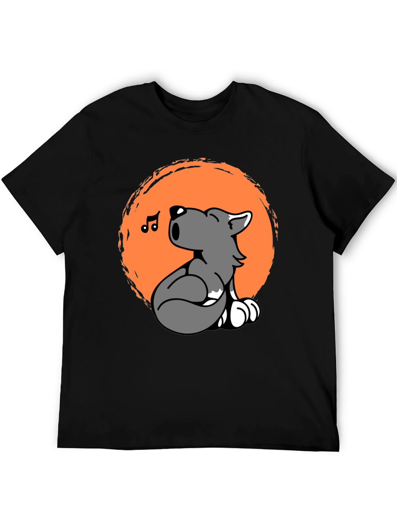 Black Cartoon Wolf Howling Graphic Tee - Black Unisex T-Shirt view 5