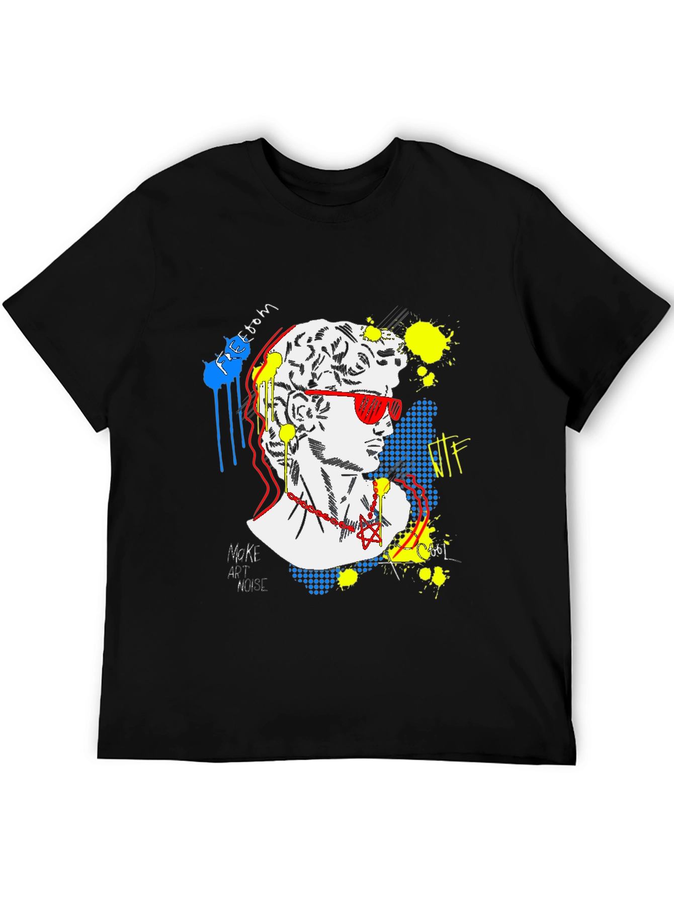 Black Pop Art David Graphic Tee - Unisex Black T-Shirt view 5