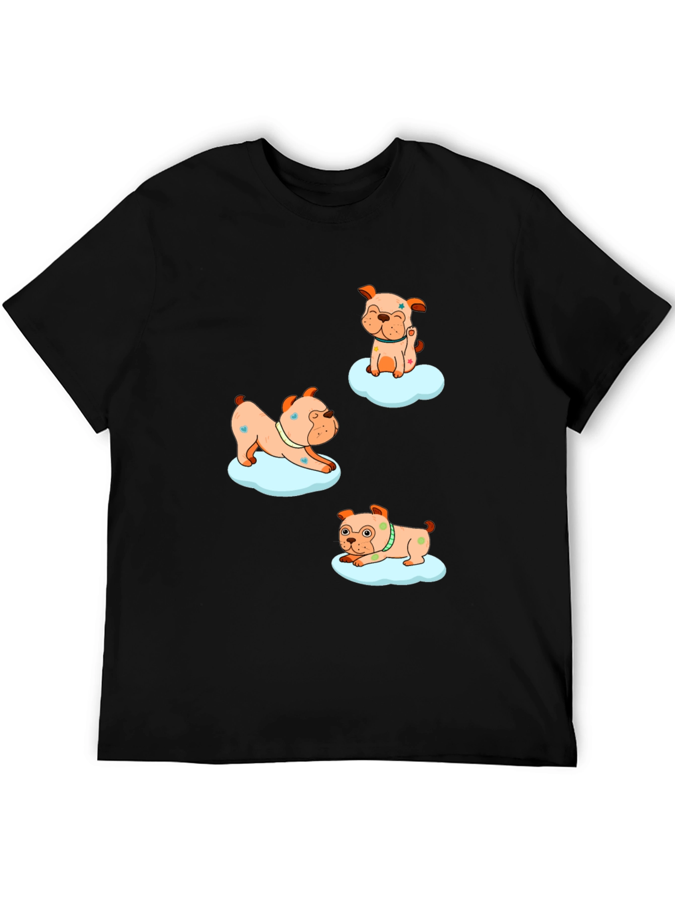 Black Cute Bulldog Cloud Print Black T-Shirt view 5