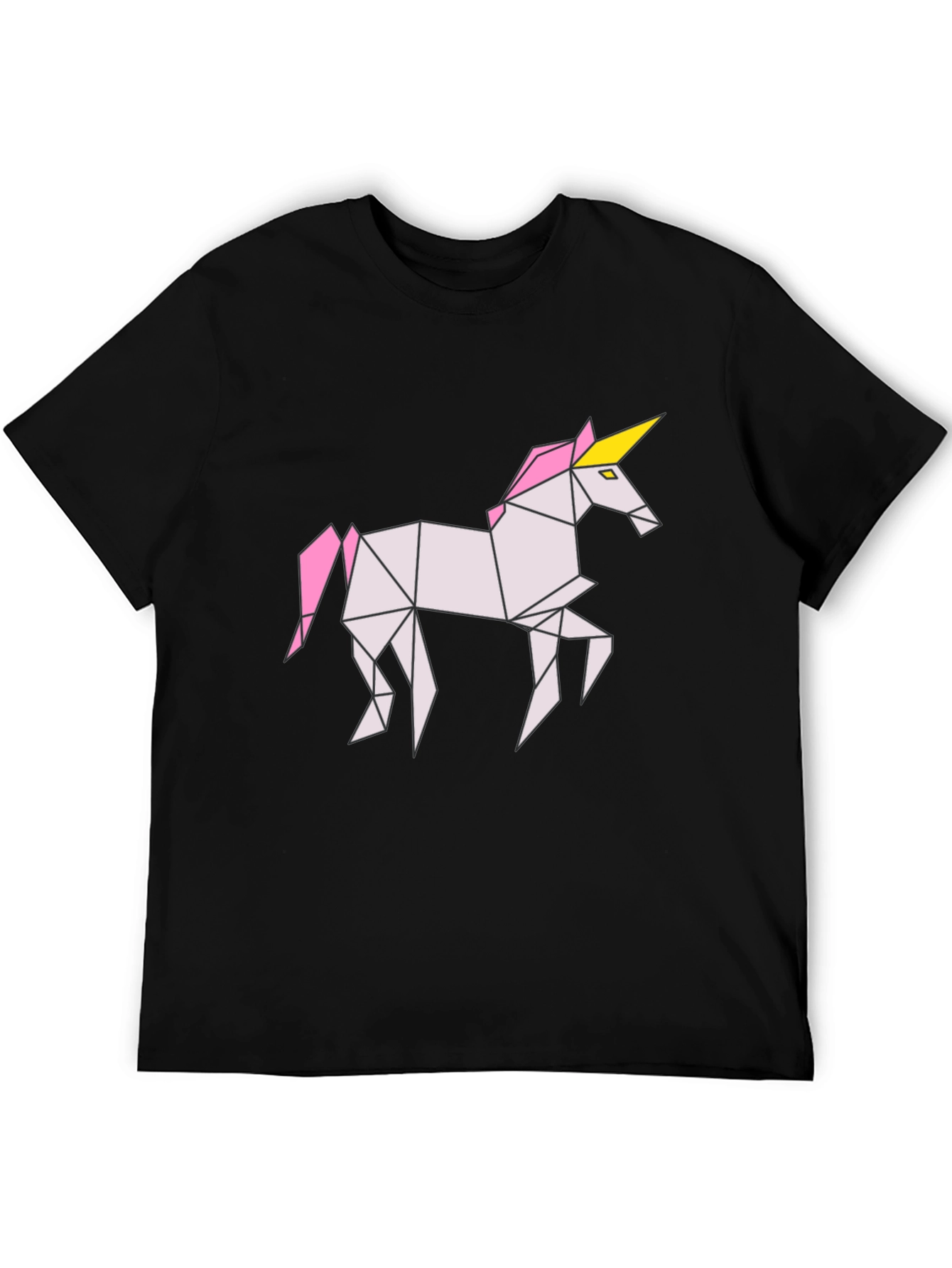 Black Geometric Unicorn Graphic Tee - Black Cotton Shirt view 5