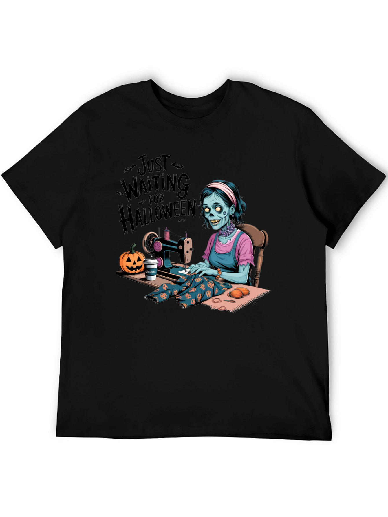 Black Zombie Halloween Seamstress T-Shirt view 5