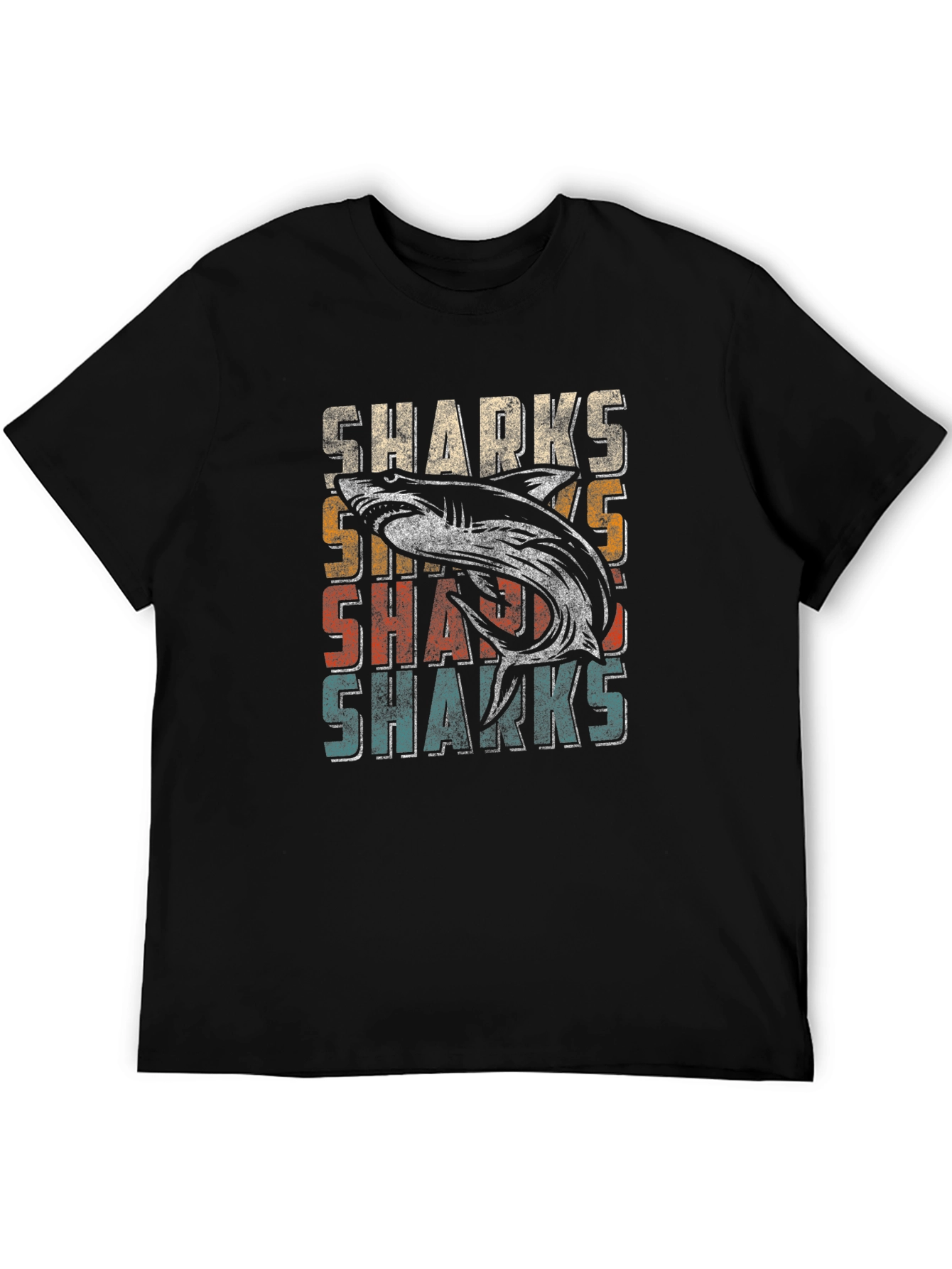 Black Vintage Sharks Graphic Men's T-Shirt - Black view 5