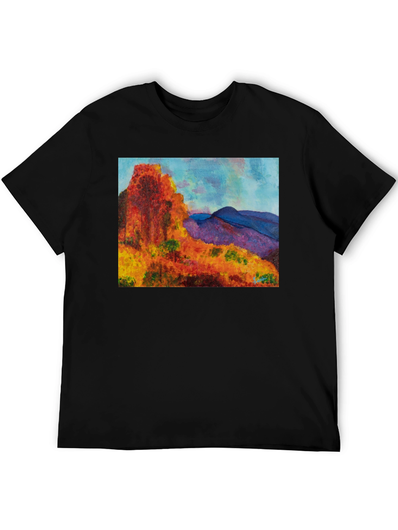 Black Scenic Mountain Print Black T-Shirt view 5
