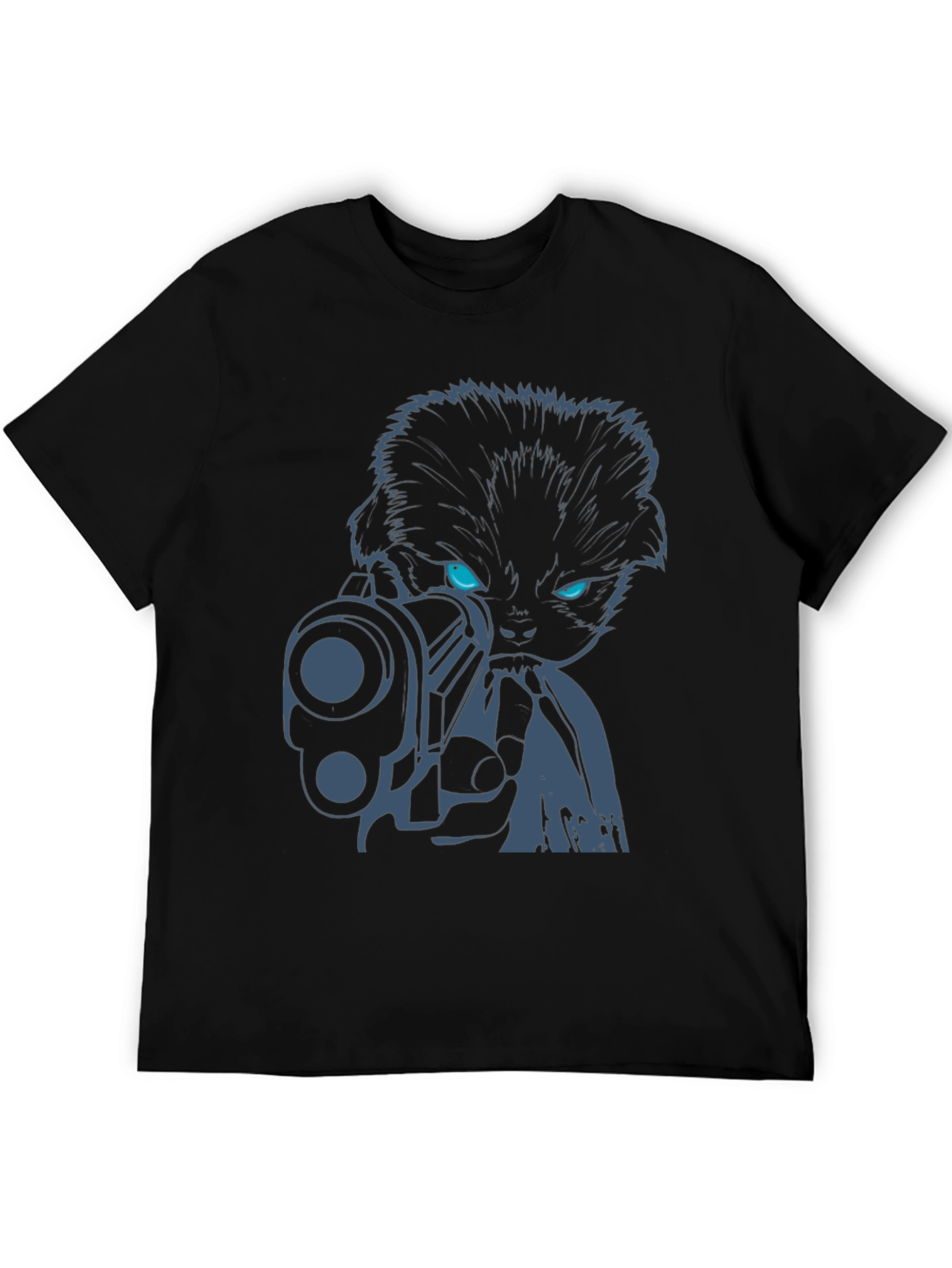 Black Cool Cat with Gun Graphic Tee - Black Cotton T-Shirt view 5