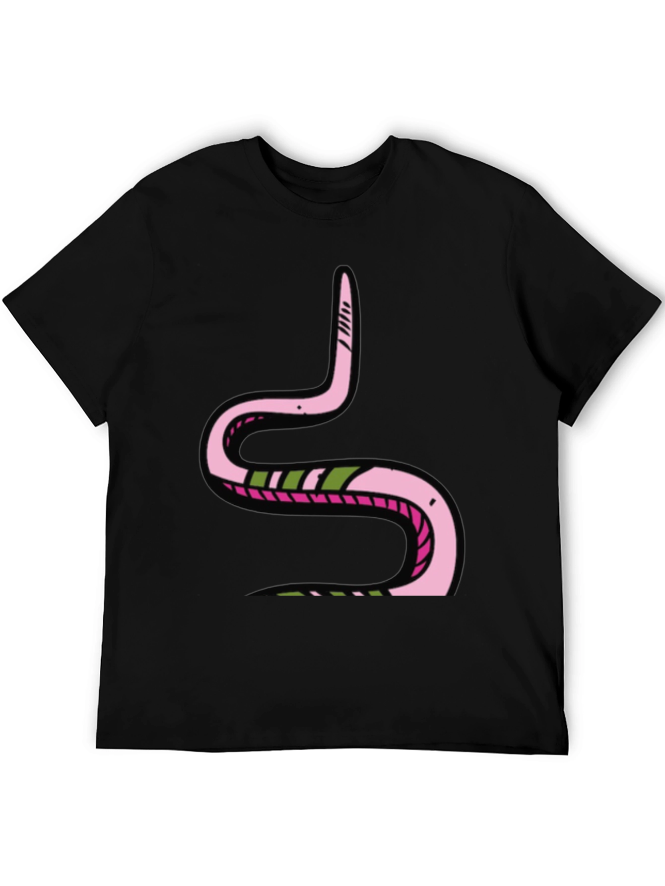 Black Pink Snake Graphic Black Tee - Fun Cartoon Style view 5
