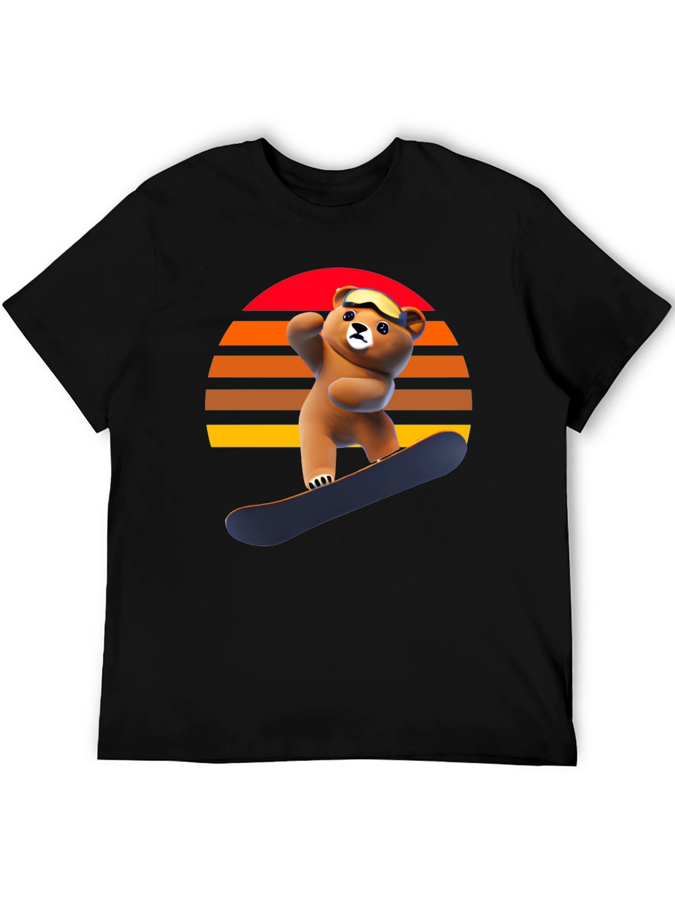 Black Snowboarding Bear Graphic Tee - Retro Style view 5