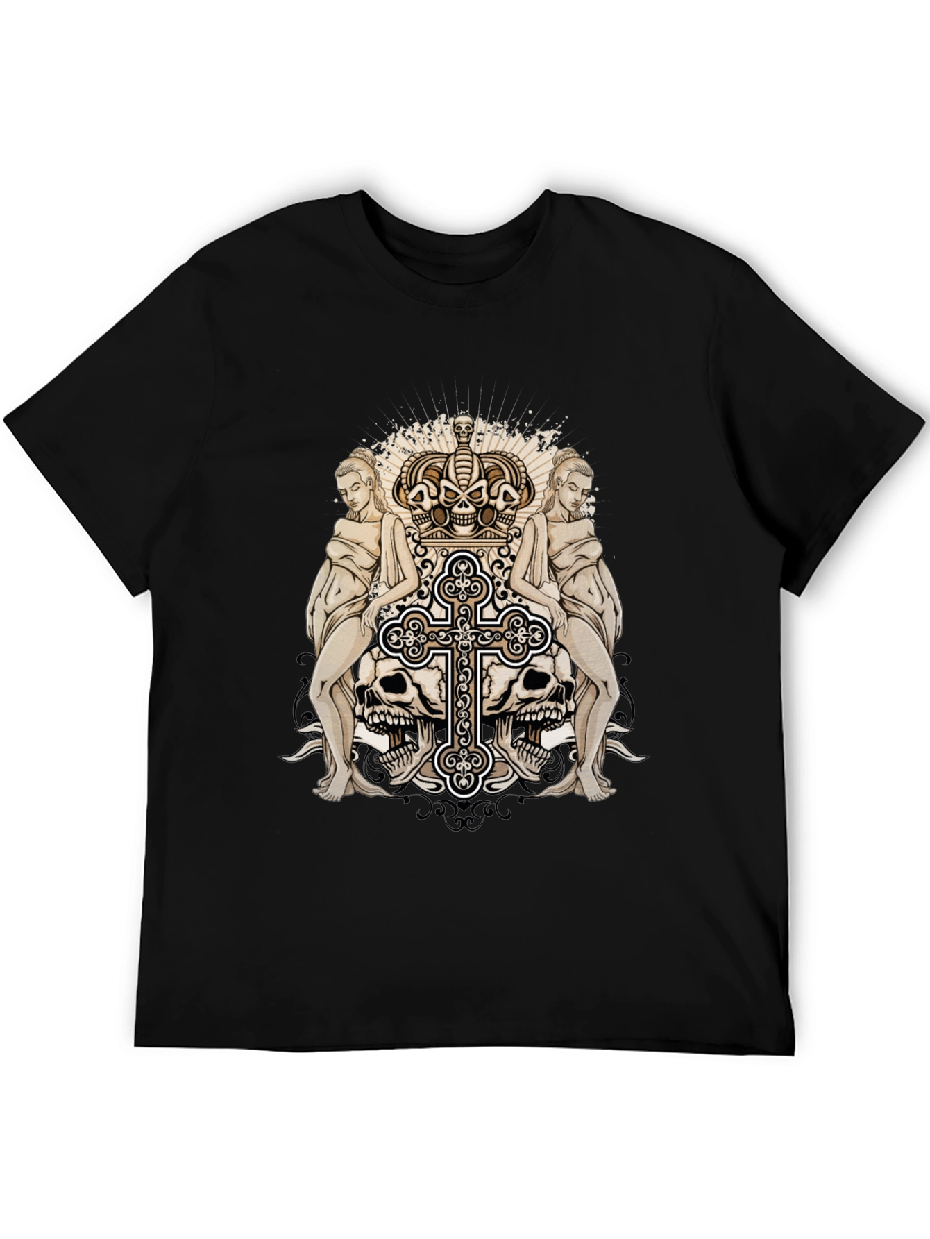 Black Skull Crown Graphic Print Black T-Shirt view 5