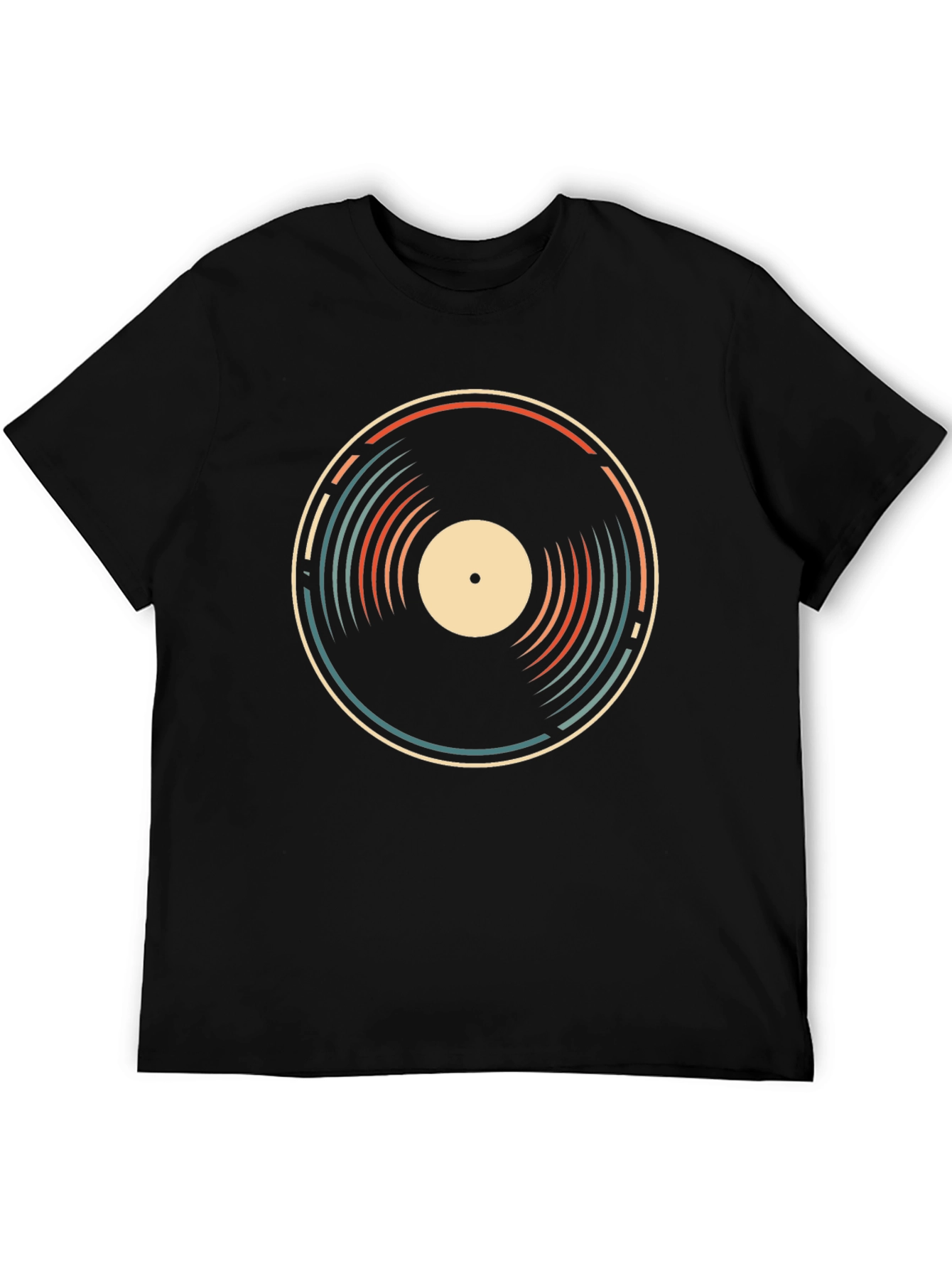 Black Retro Vinyl Record Graphic Tee - Black Cotton T-Shirt view 5