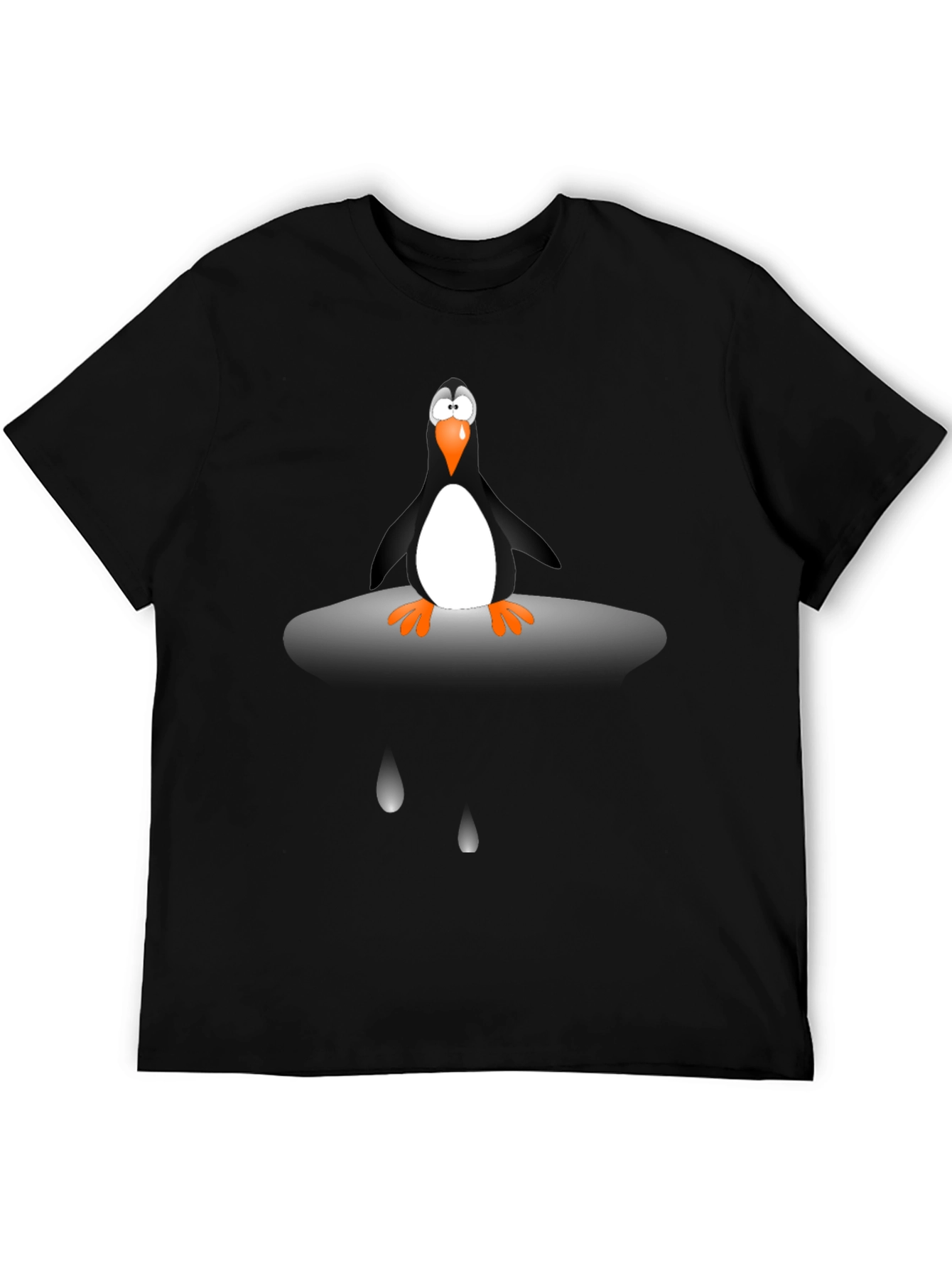 Black Penguin Cartoon Graphic Tee - Unisex Black T-Shirt view 5