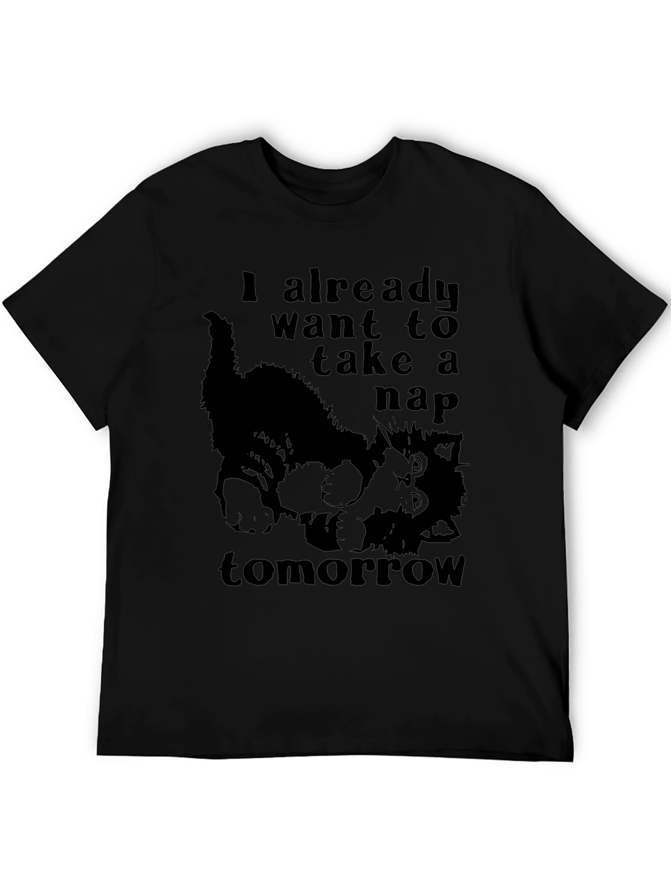 Black Funny Cat Nap T-Shirt - I Already Want to Take a Nap Tomorrow Tee view 5
