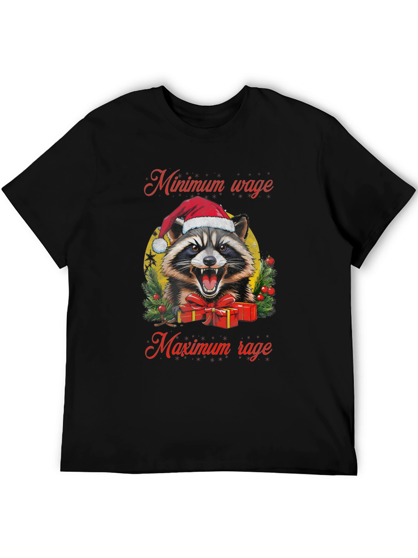 Black Minimum Wage Maximum Rage Raccoon Graphic Tee view 5