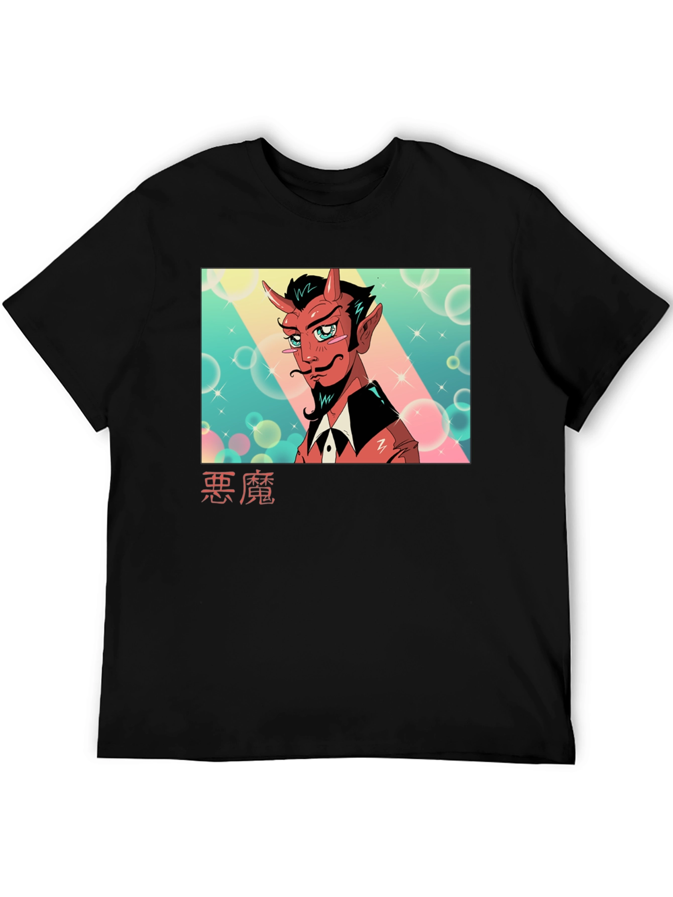 Black Anime Devil Graphic Tee - Soft Cotton Black T-Shirt view 5