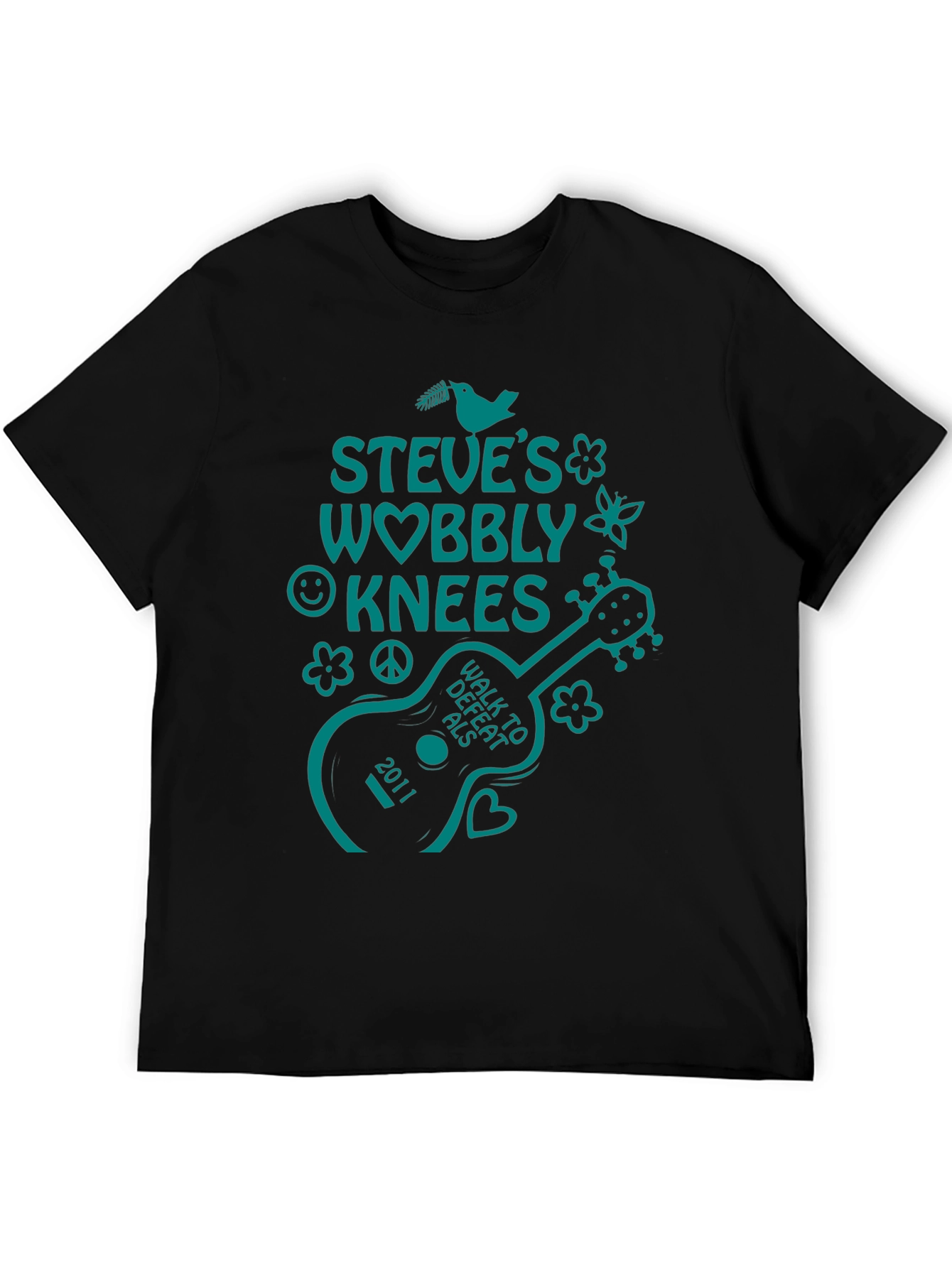 Black Steve's Wobbly Knees Walk to Defeat ALS T-Shirt view 5