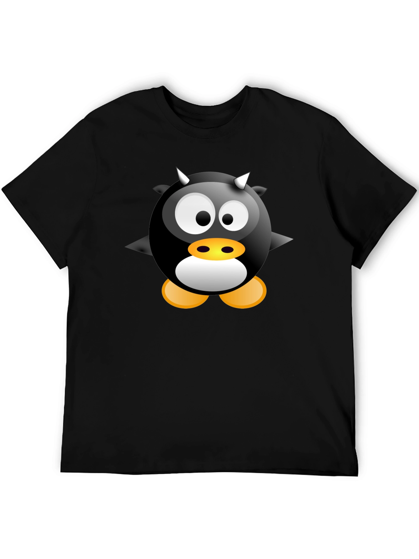 Black Cartoon Devil Penguin Graphic Tee - Black T-Shirt view 5