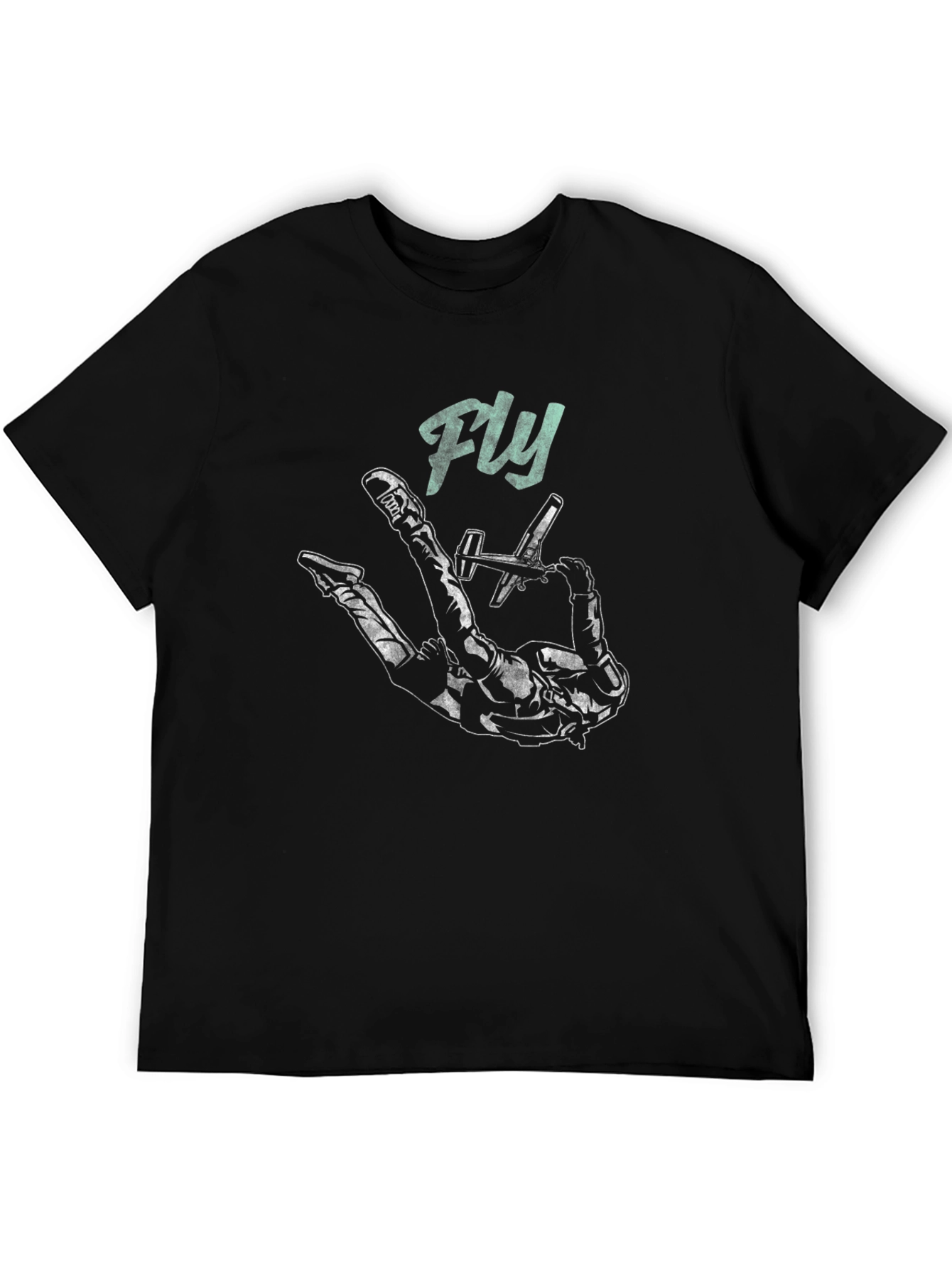 Black Fly High Black T-Shirt - Skydiver Design view 5