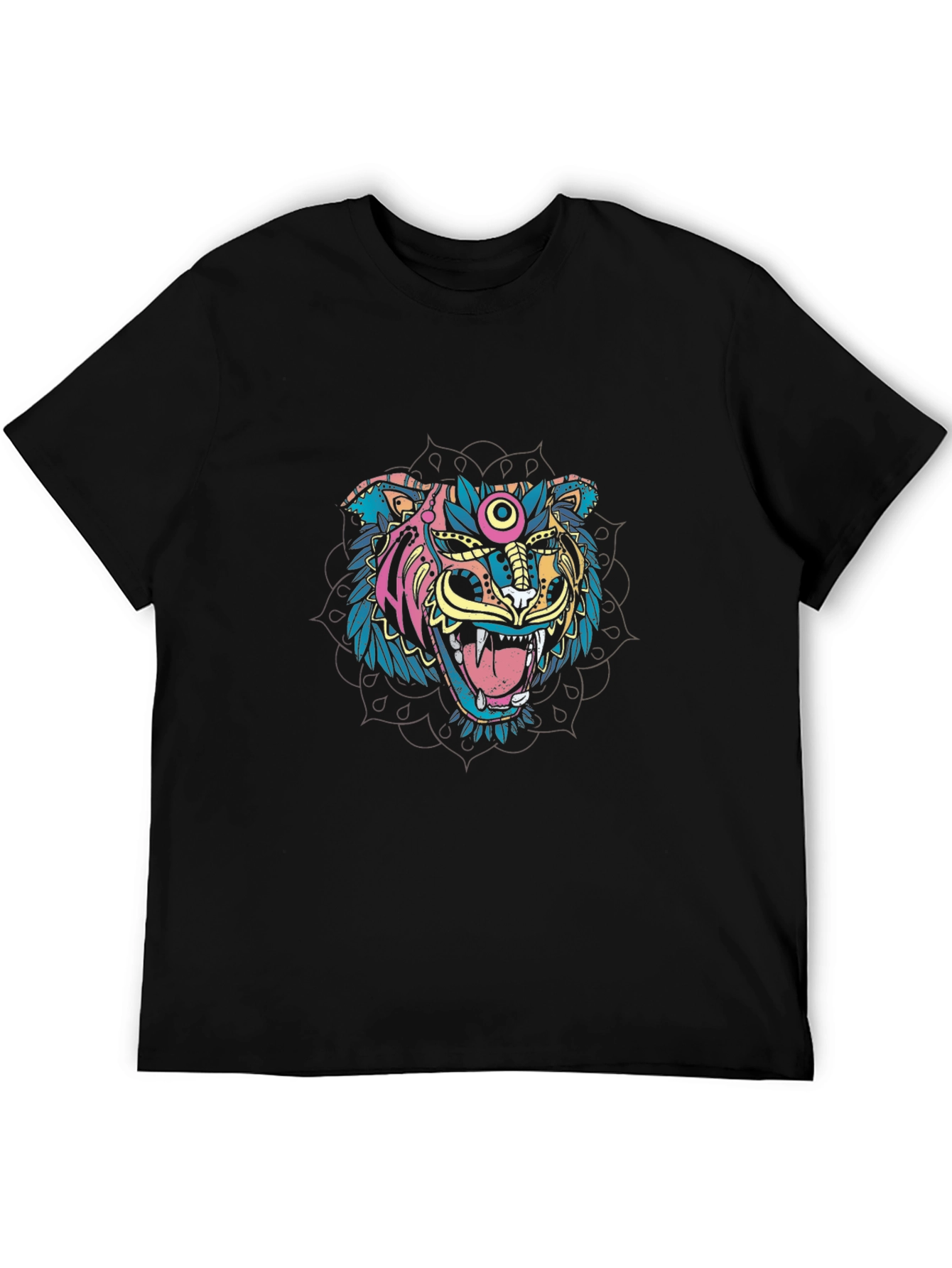 Black Colorful Tiger Graphic Print Black T-Shirt view 5