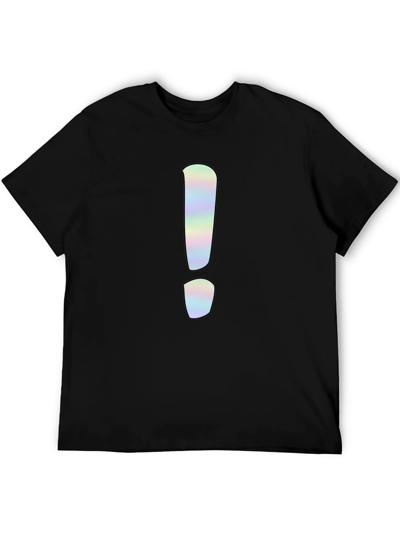 Black Statement Tee: Holographic Exclamation Point Graphic Shirt view 5
