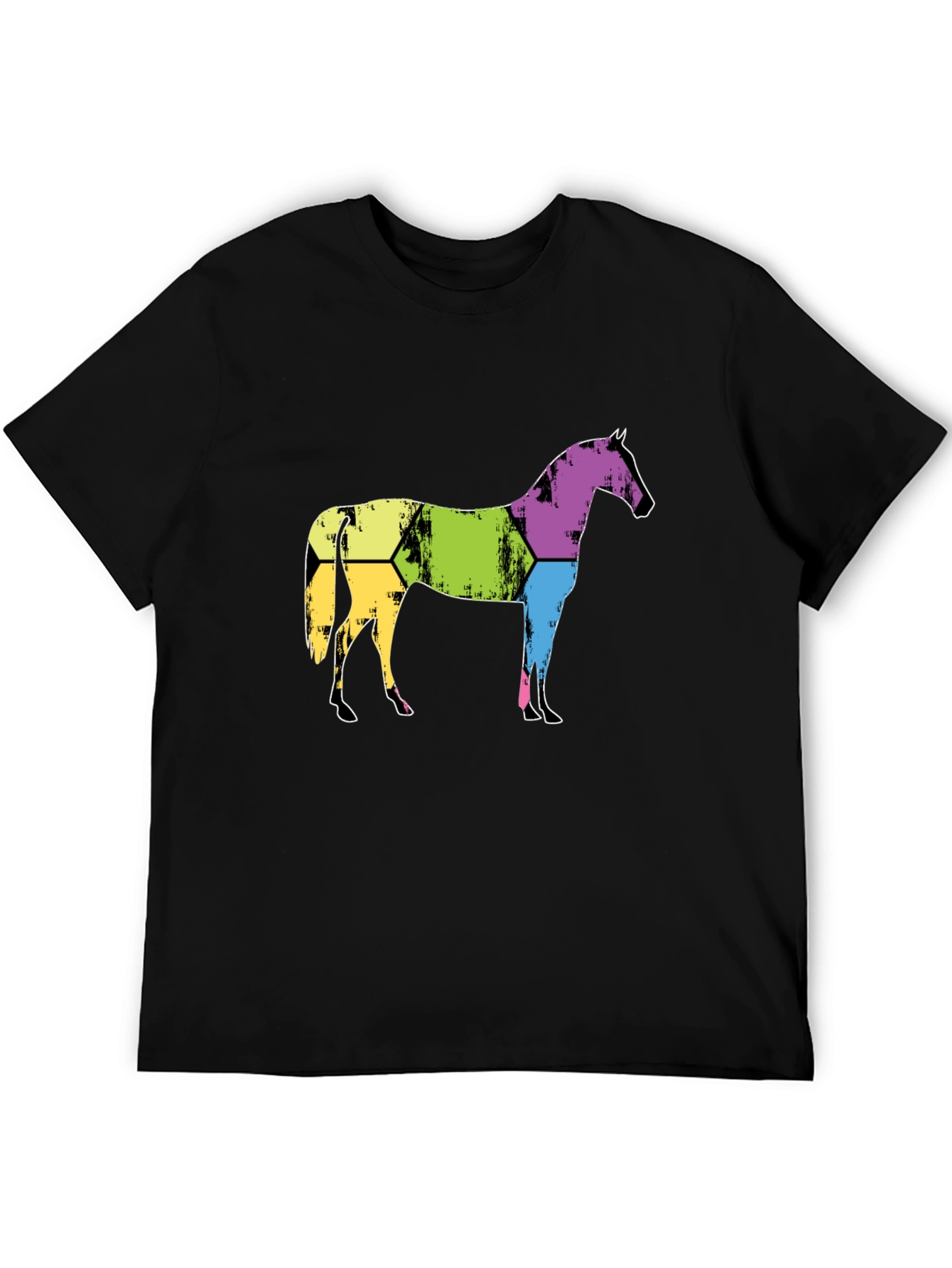 Black Abstract Horse Graphic Tee - Men's Black T-Shirt view 5