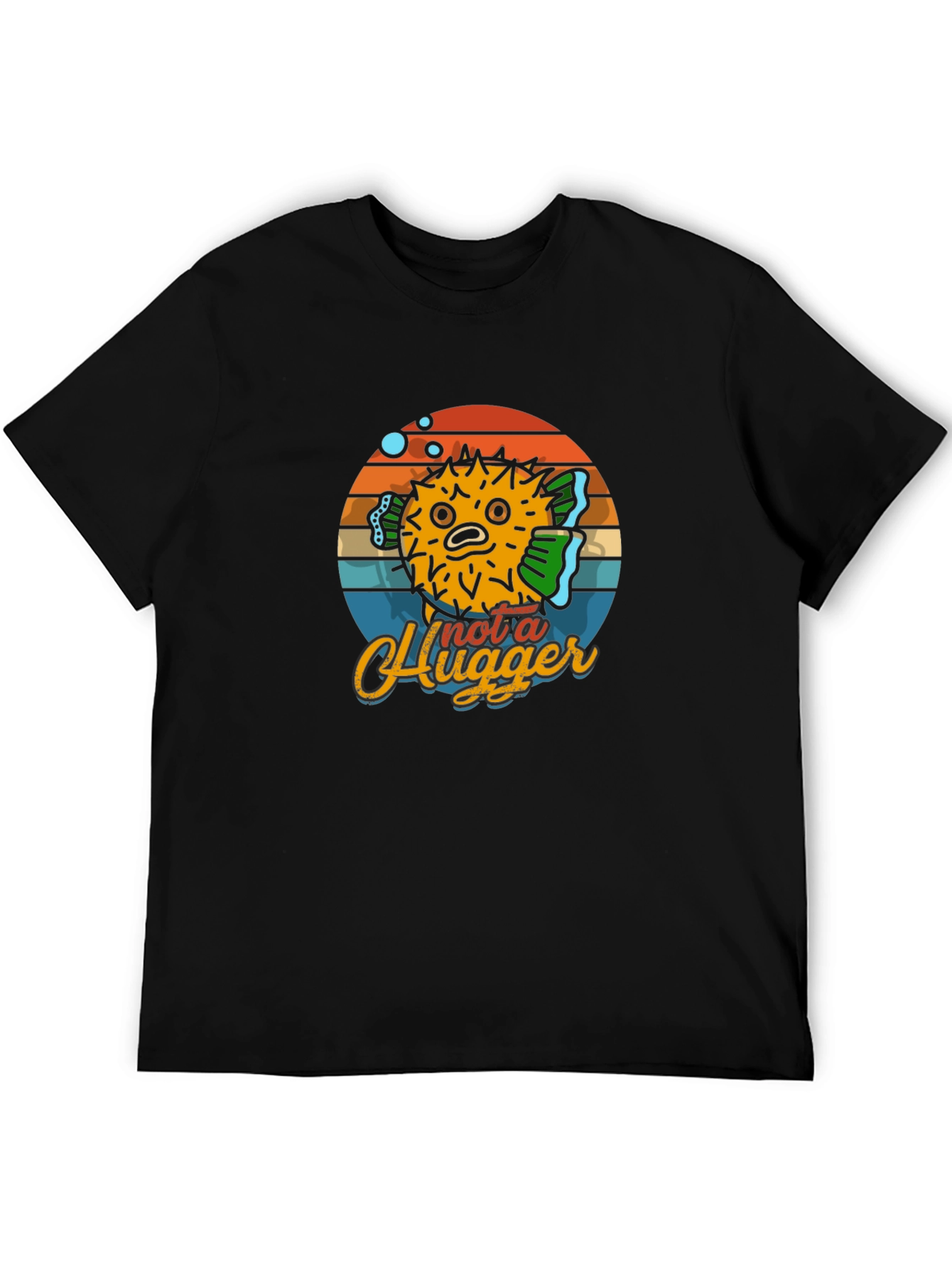 Black Not a Hugger Puffer Fish Graphic Tee view 5
