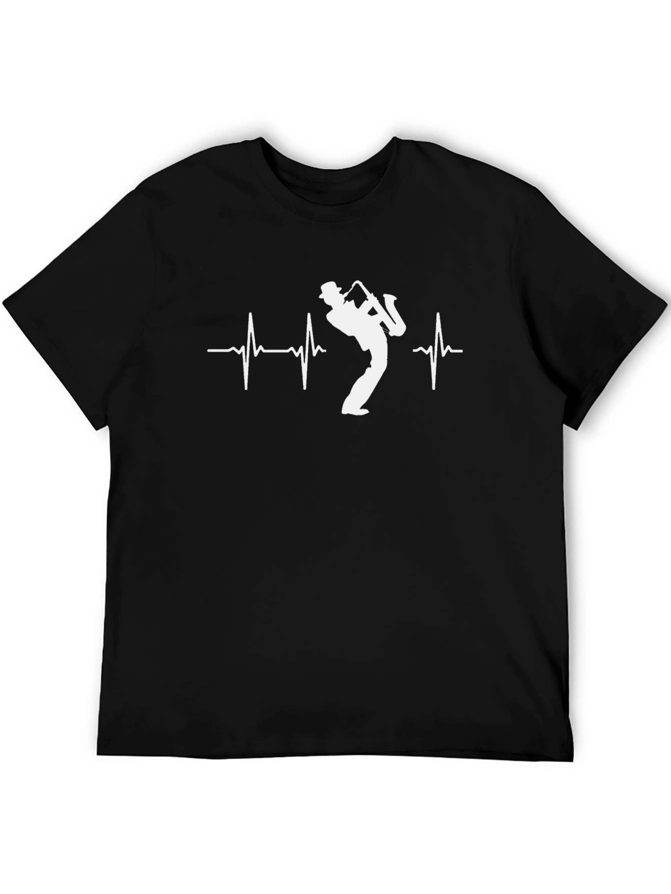 Black Saxophone Heartbeat T-Shirt - Musical Rhythm Tee view 5