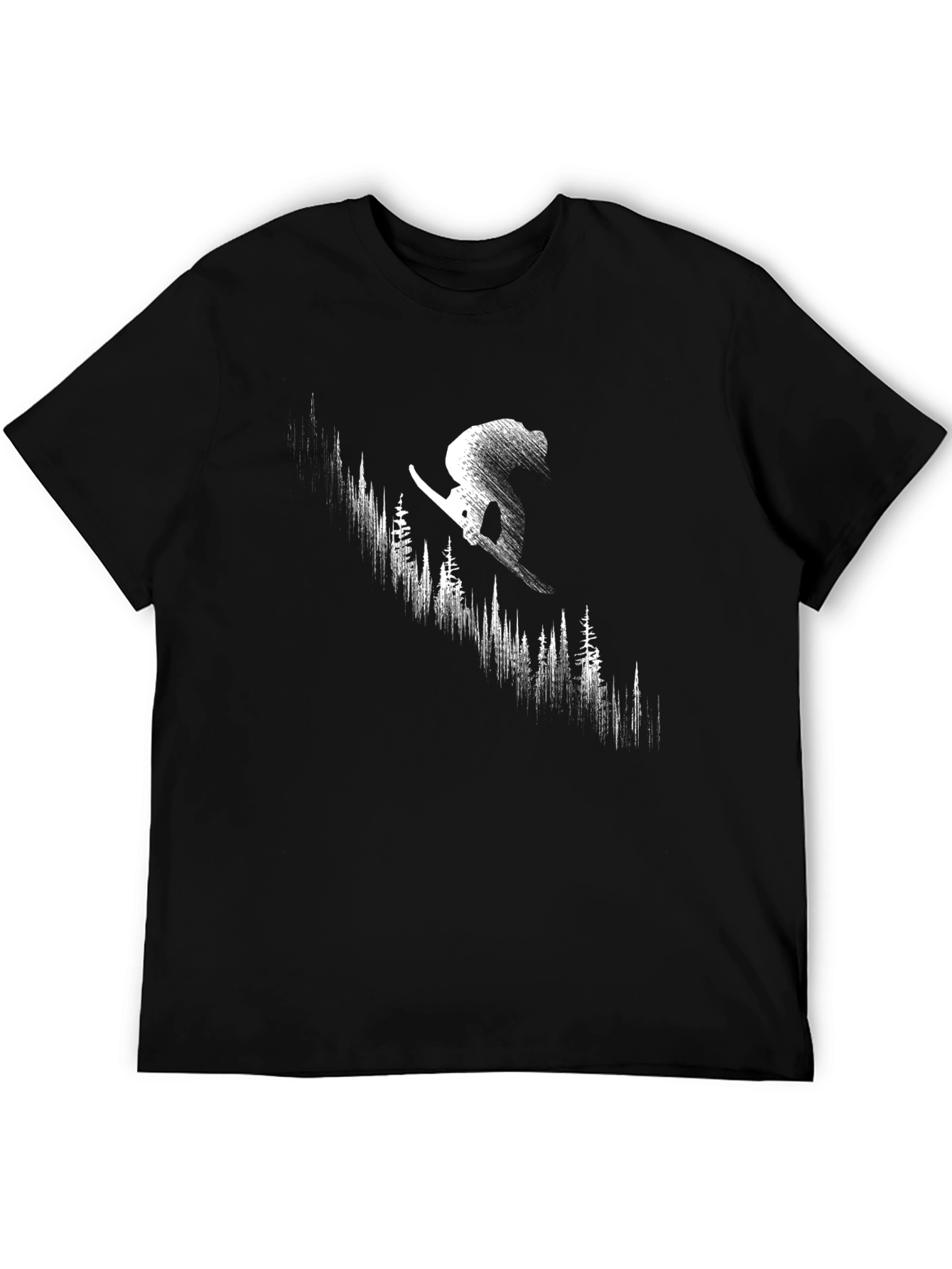 Black Skier Forest Graphic Tee - Black Cotton T-Shirt view 5