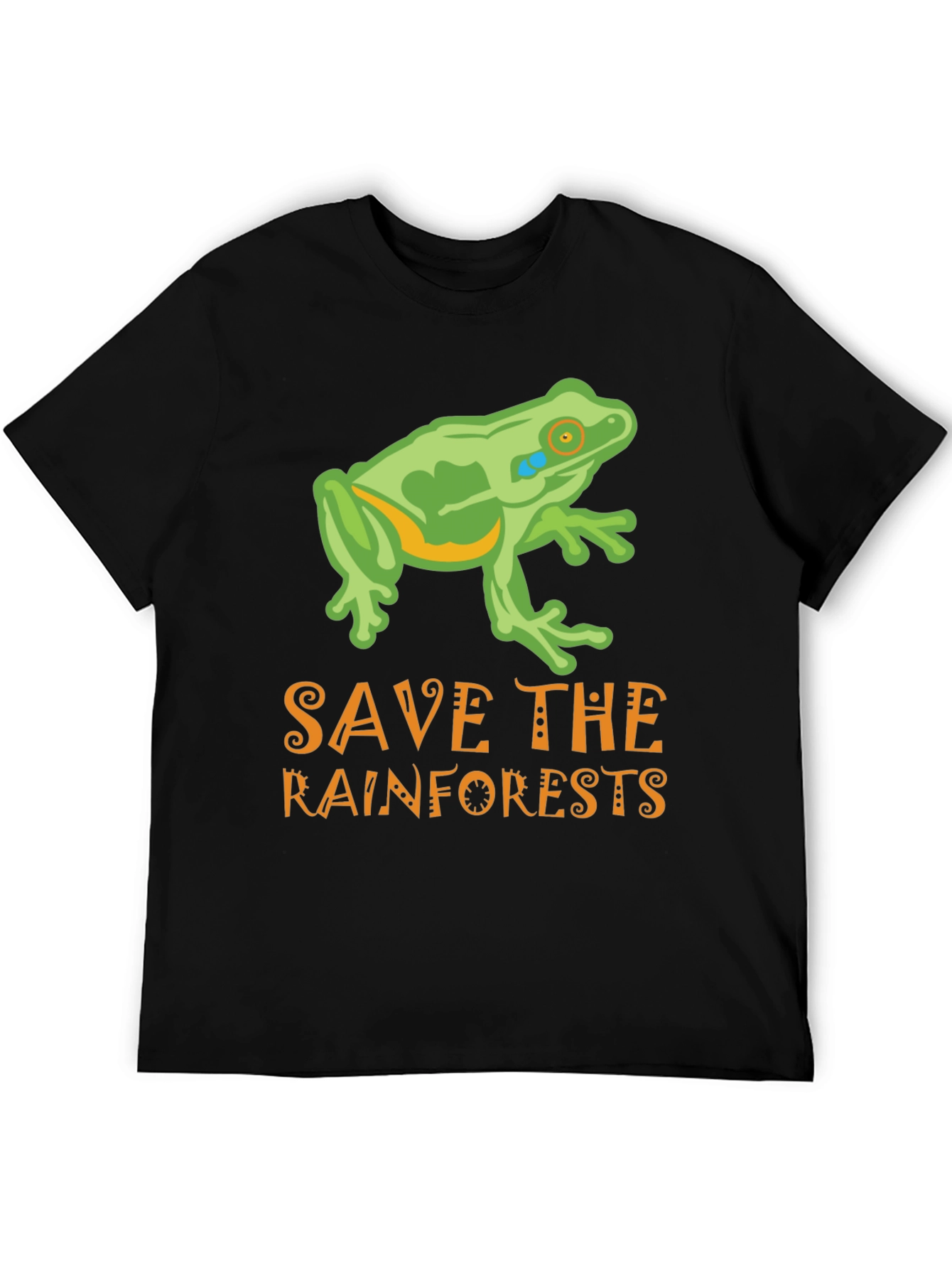 Black Save the Rainforests Frog Graphic T-Shirt view 5