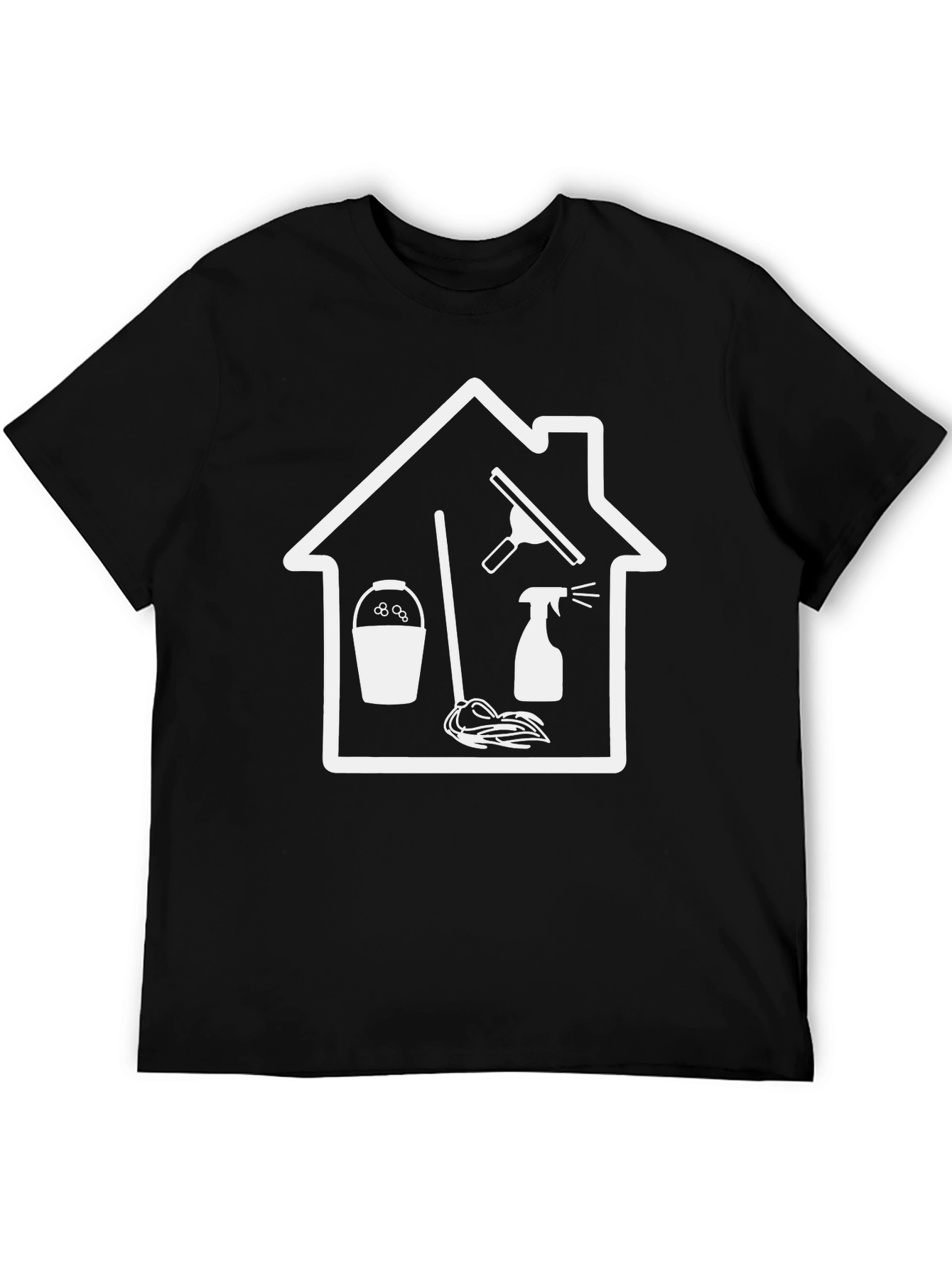 Black Cleaning Service T-Shirt - Black Crew Neck view 5