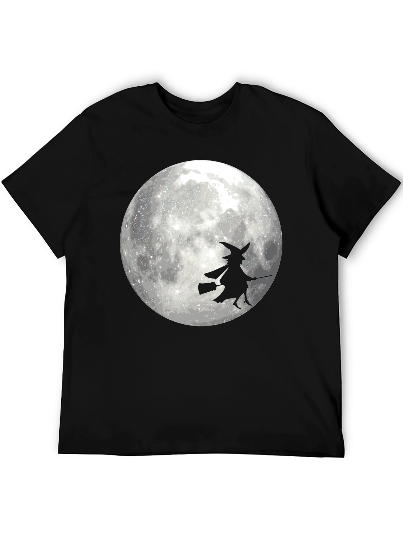 Black Halloween Witch on Moon Black T-Shirt view 5