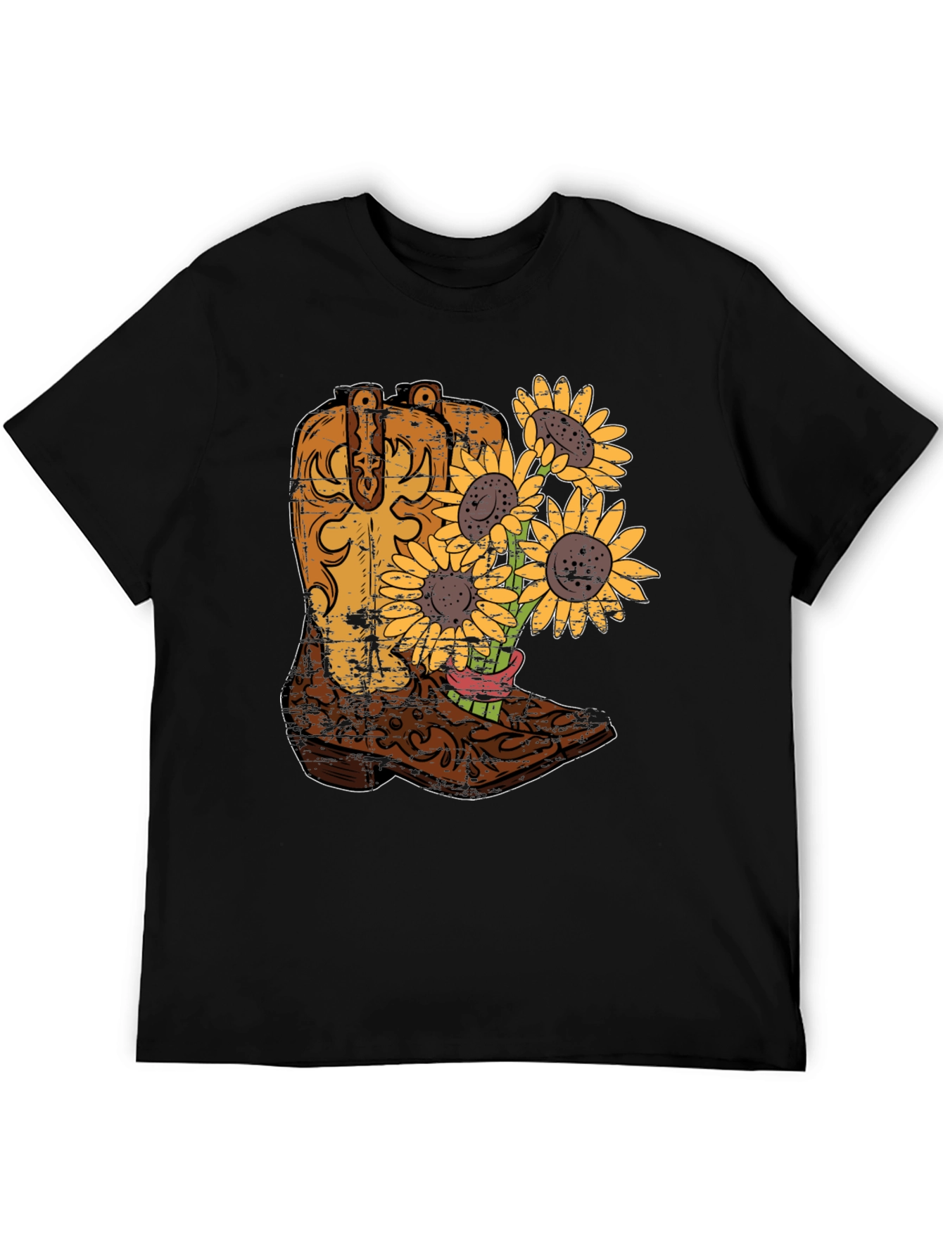 Black Cowboy Boot & Sunflower Graphic T-Shirt view 5