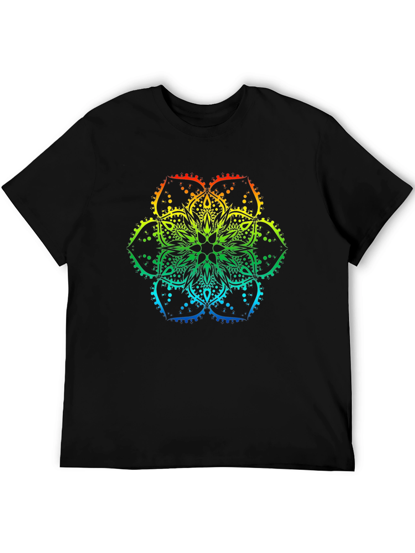 Black Rainbow Mandala Print Black T-Shirt view 5