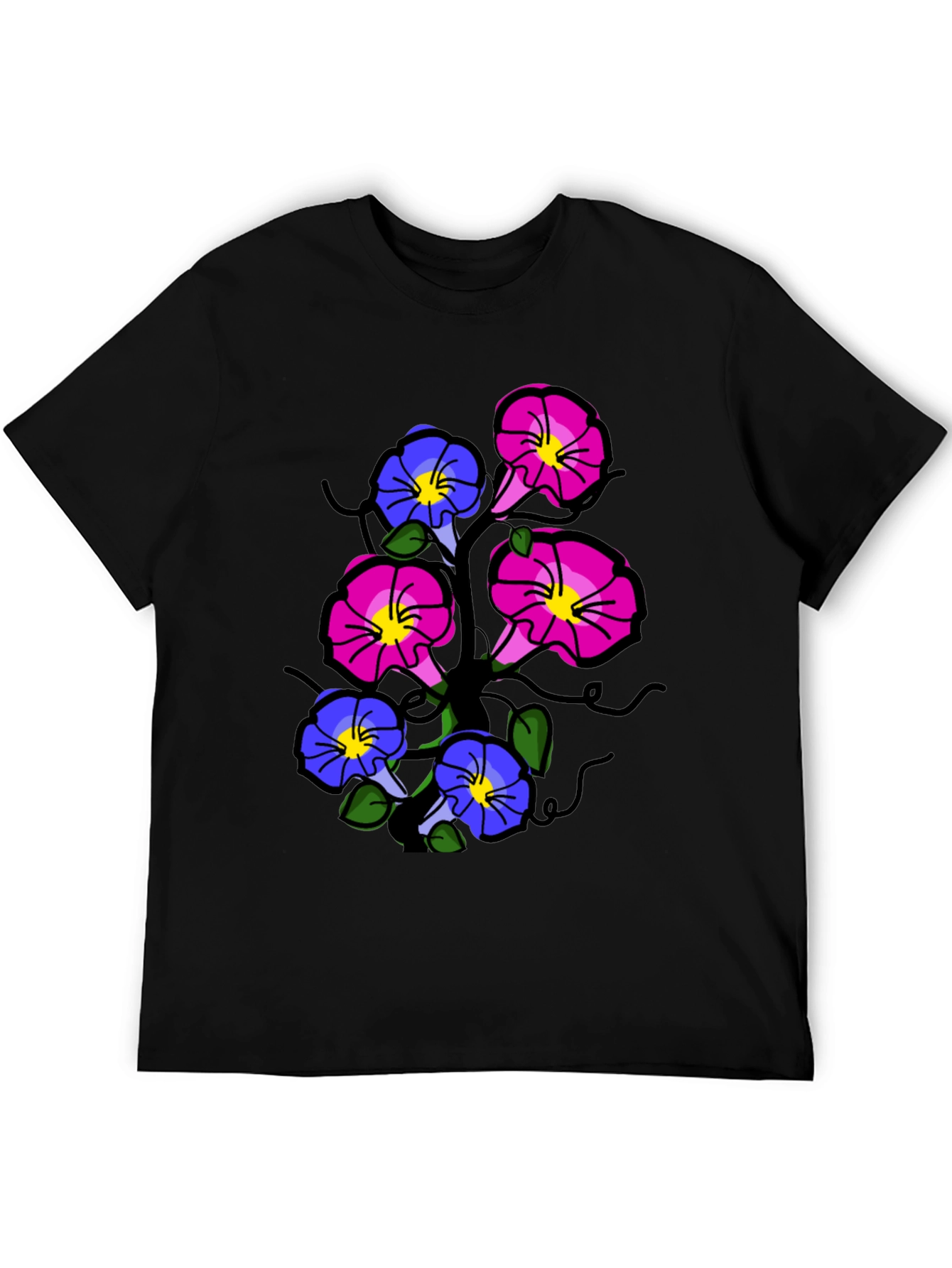 Black Floral Print T-Shirt - Unique Flower Design view 5