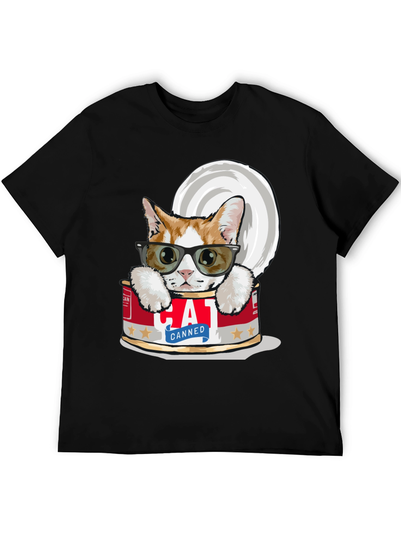 Black Canned Cat T-Shirt - Funny Graphic Tee view 5