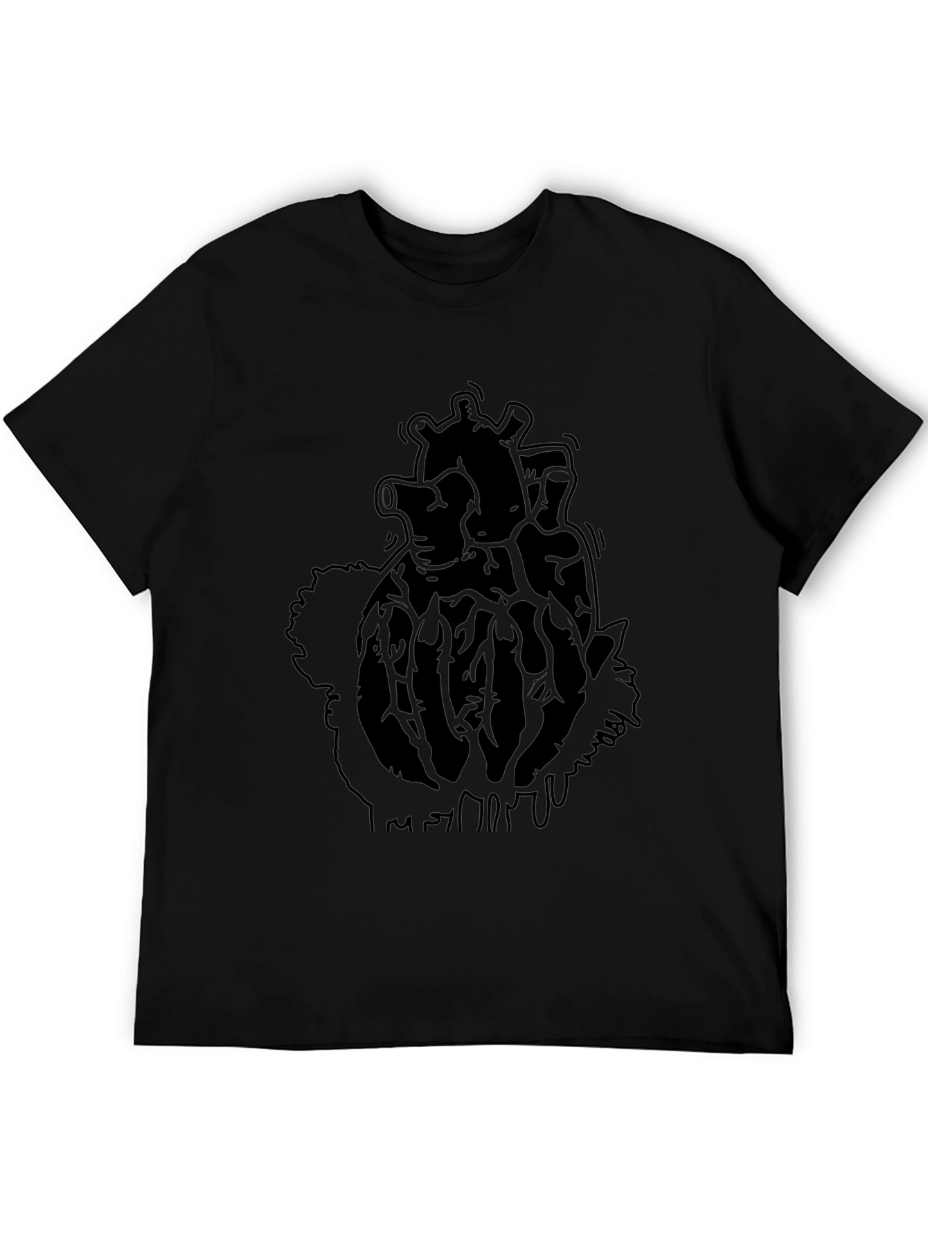 Black Men's Black Anatomical Heart Graphic Tee view 5