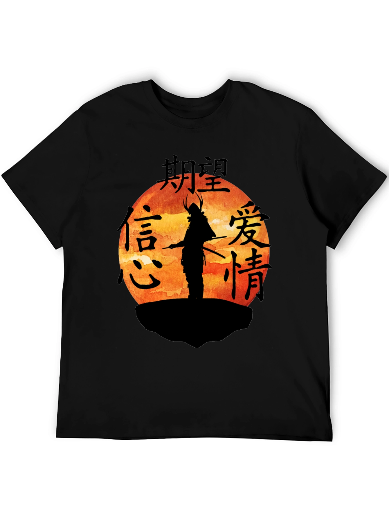 Black Samurai Sunset Graphic Tee - Black Cotton view 5