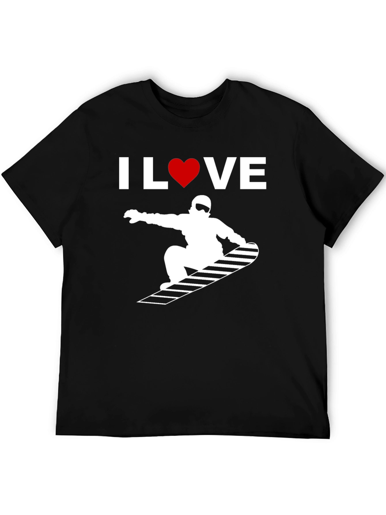Black I Love Snowboarding Graphic Tee - Black Cotton T-Shirt view 5