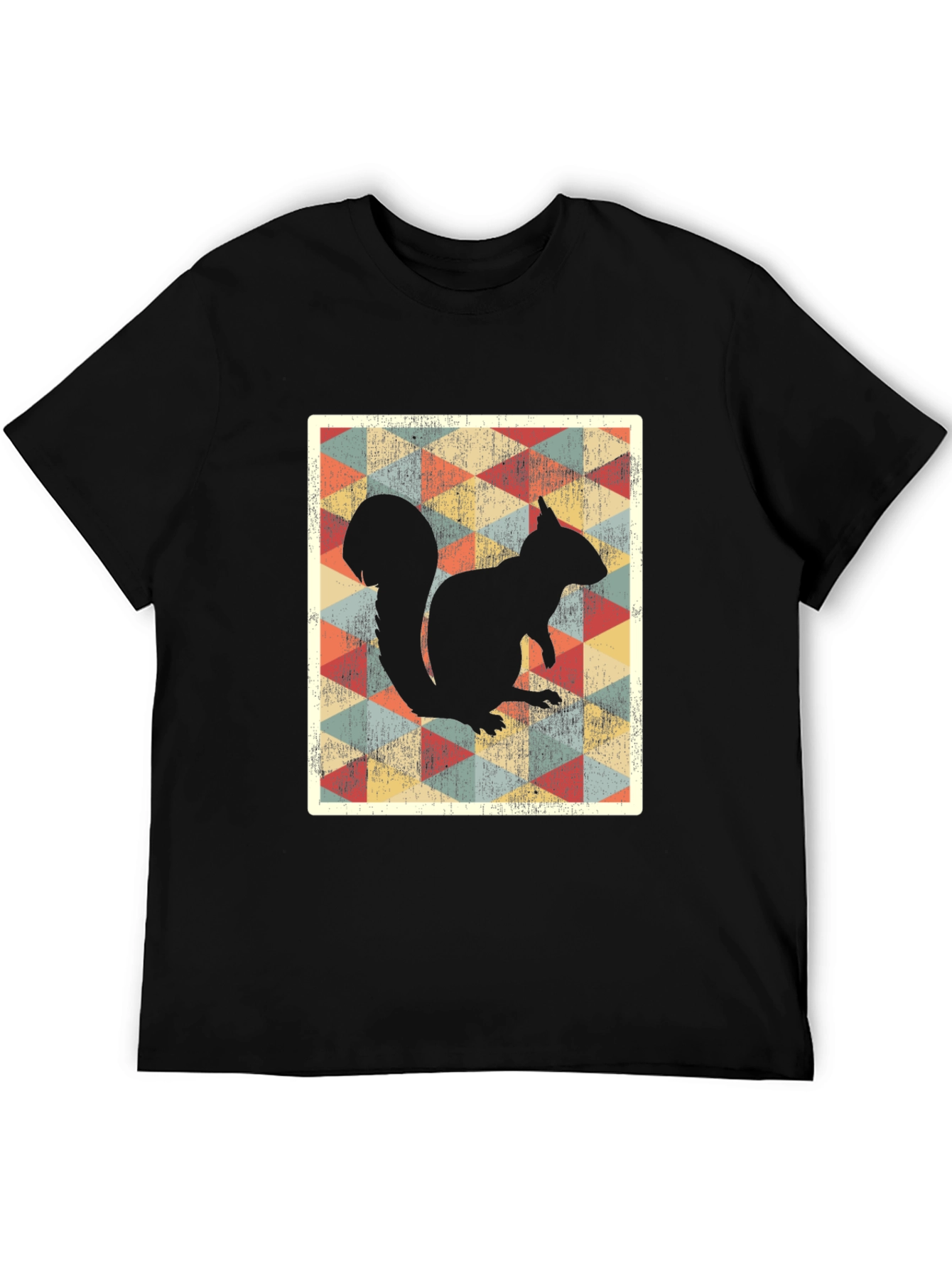 Black Retro Squirrel Graphic Tee - Black Cotton T-Shirt view 5
