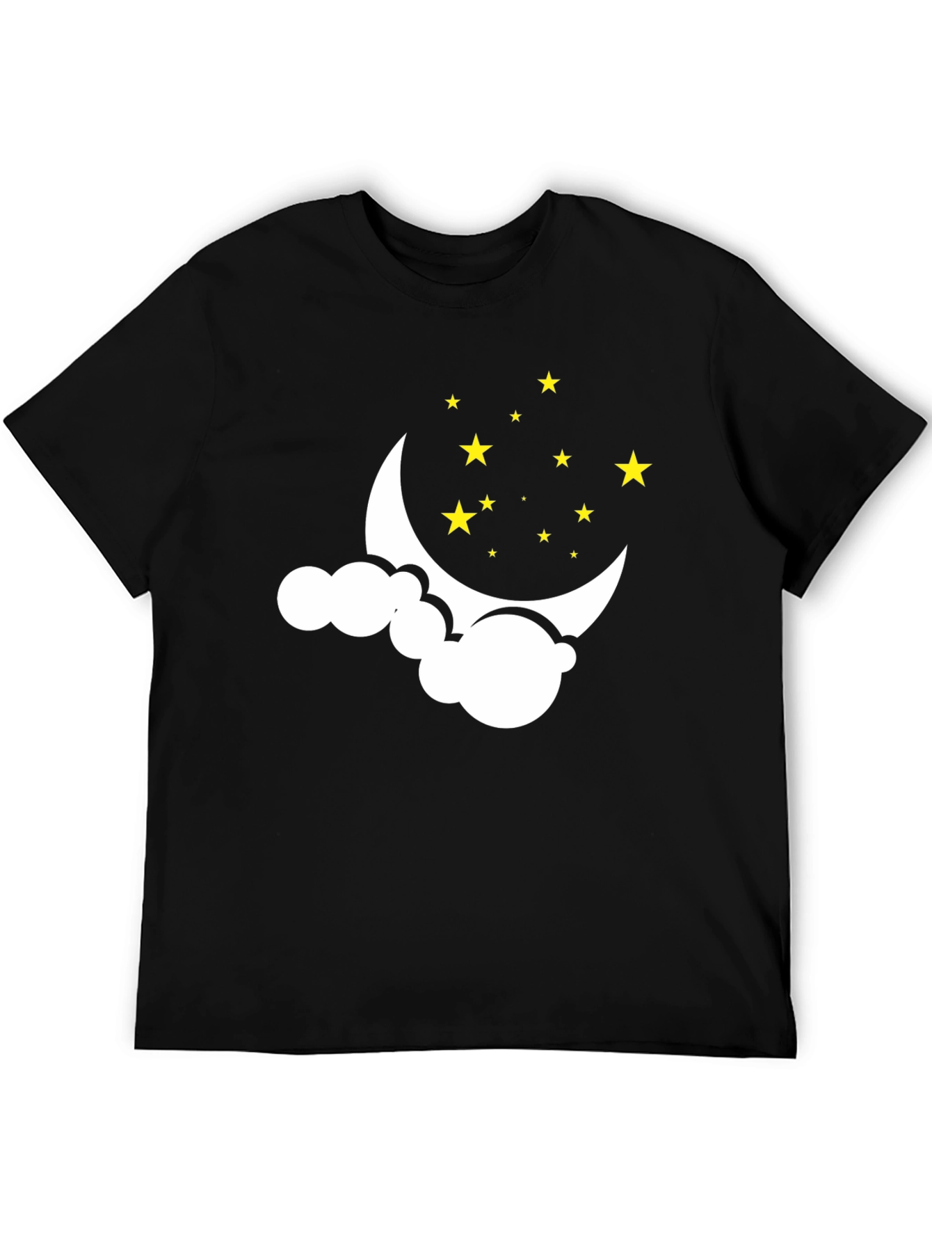Black Dreamy Night Tee: Crescent Moon & Stars Graphic T-Shirt view 5
