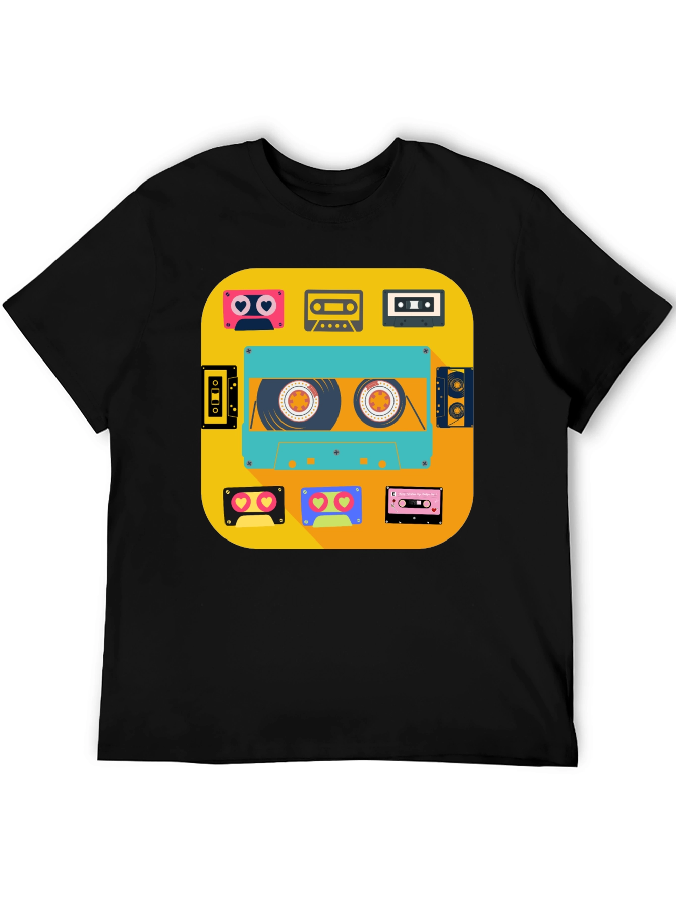 Black Retro Cassette Tapes Graphic Tee - Vintage Style view 5