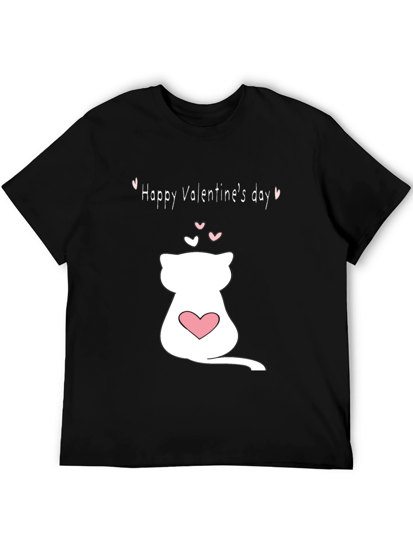 Black Cat Valentine's Day T-Shirt - Black Crew Neck view 5