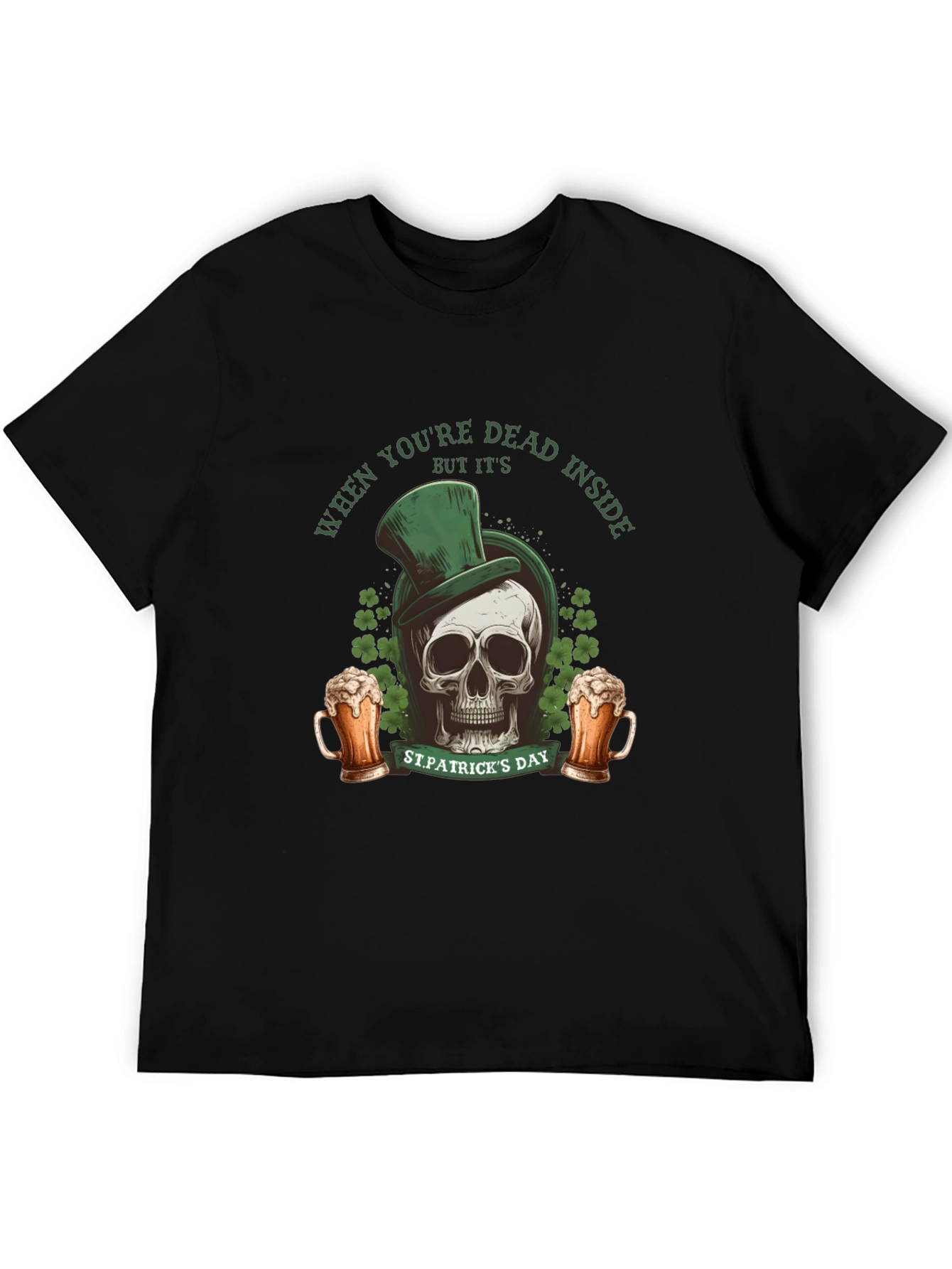 Black St. Patrick's Day Skull T-Shirt - Dead Inside view 5