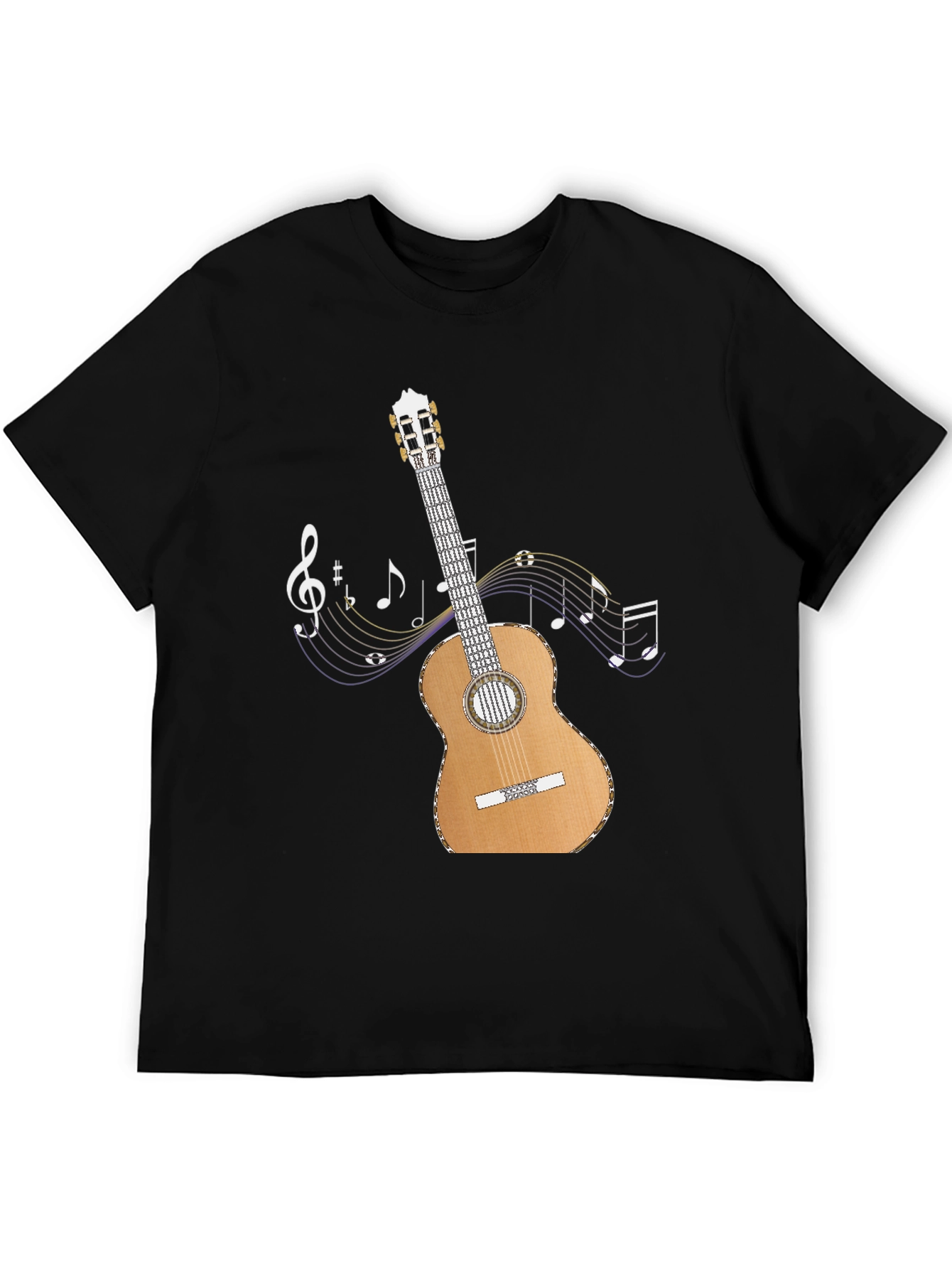 Black Guitar Music Notes Graphic T-Shirt view 5