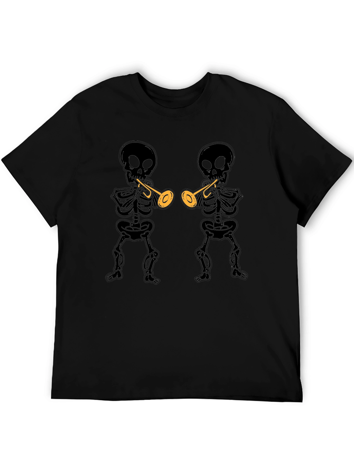 Black Skeleton Trumpet T-Shirt - Black Graphic Tee view 5