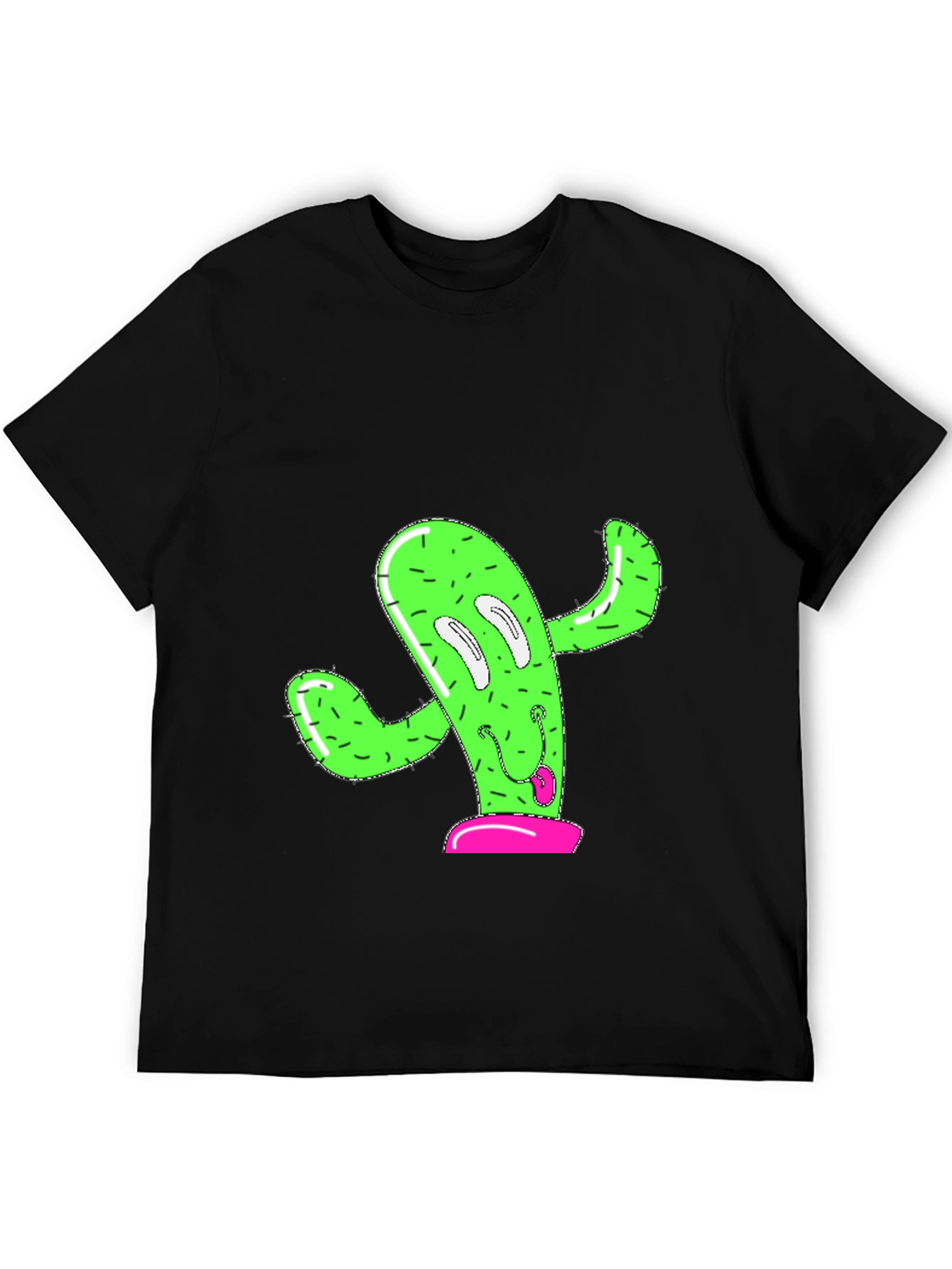 Black Funny Cactus Graphic Tee - Black Cotton T-Shirt view 5