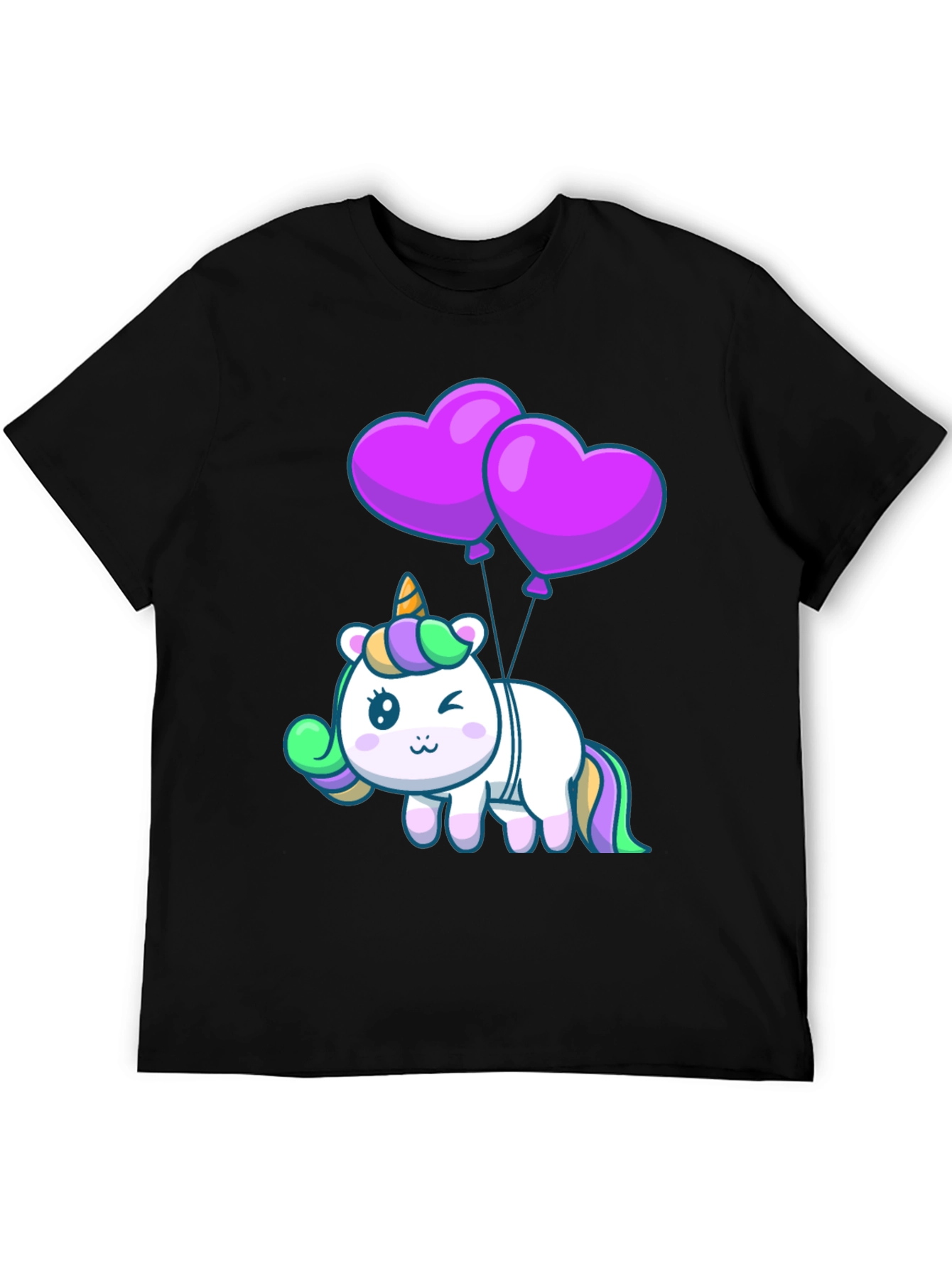 Black Unicorn Heart Balloons Graphic Tee - Black view 5