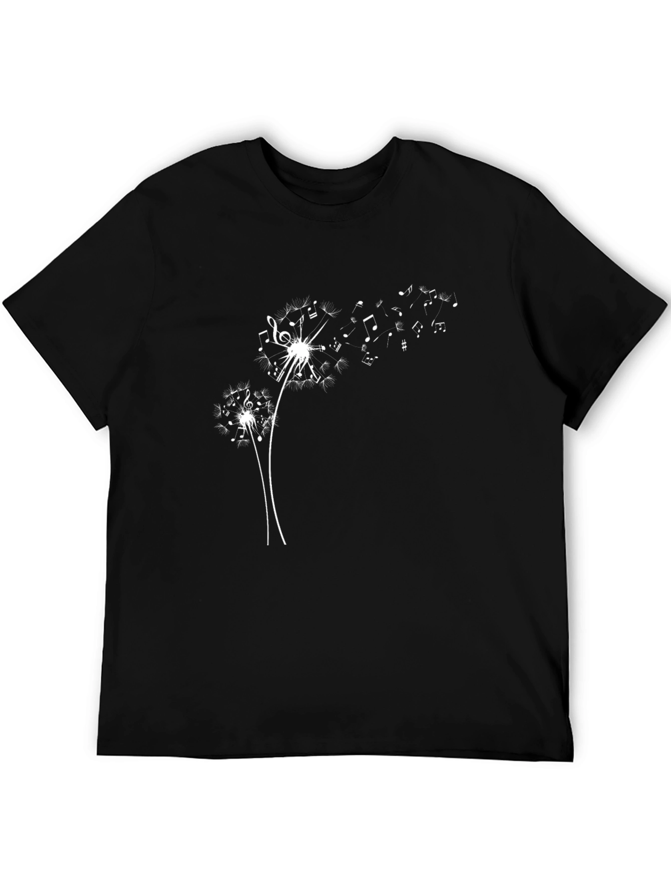 Black Music Note Dandelion Tee - Black Cotton T-Shirt view 5